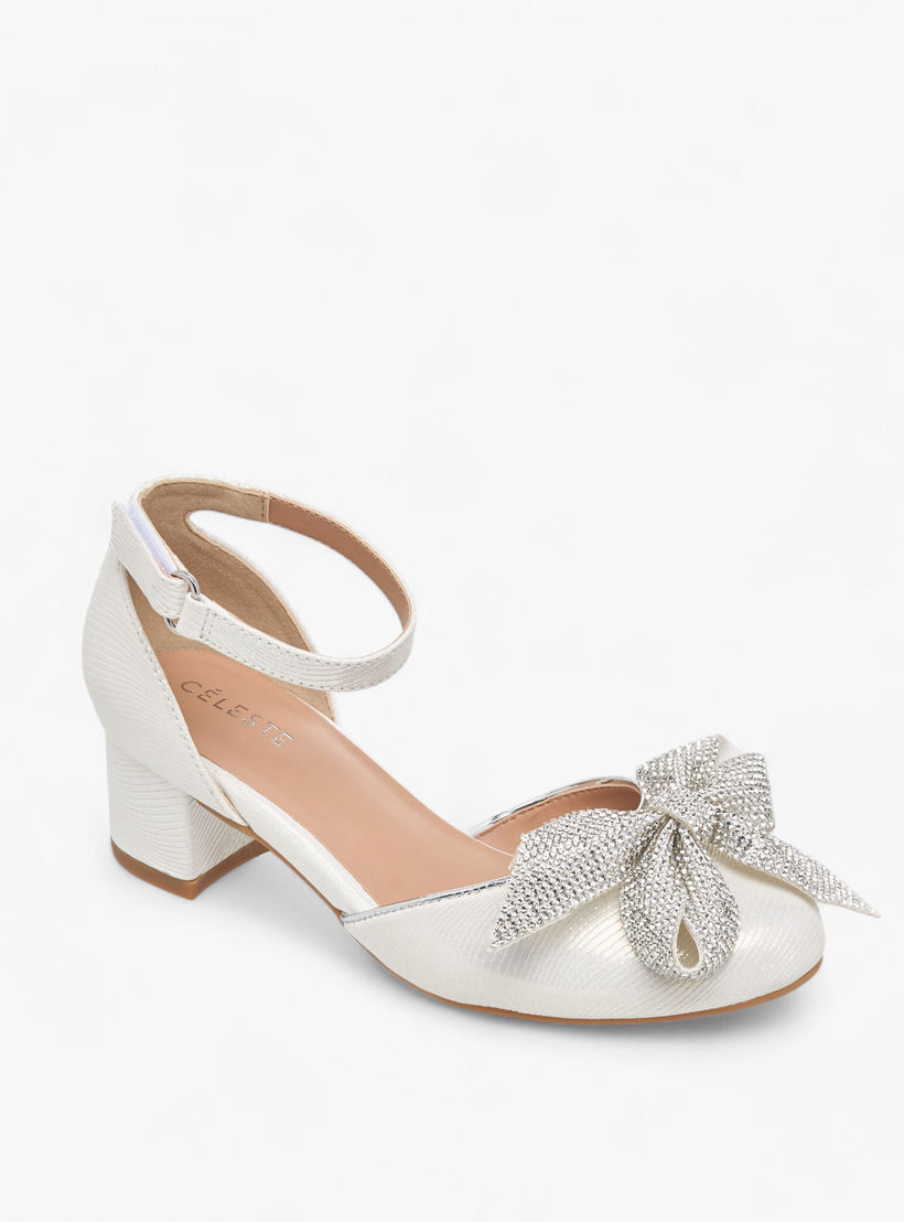 Celeste Girls' Bow Applique Block Heel Shoes with Hook and Loop Closure-girls-shoes-sandals-image-2