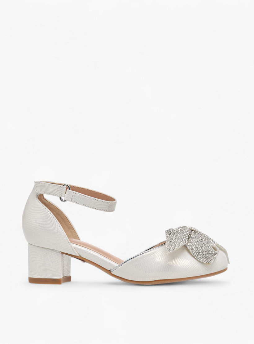 Celeste Girls' Bow Applique Block Heel Shoes with Hook and Loop Closure-girls-shoes-sandals-image-3