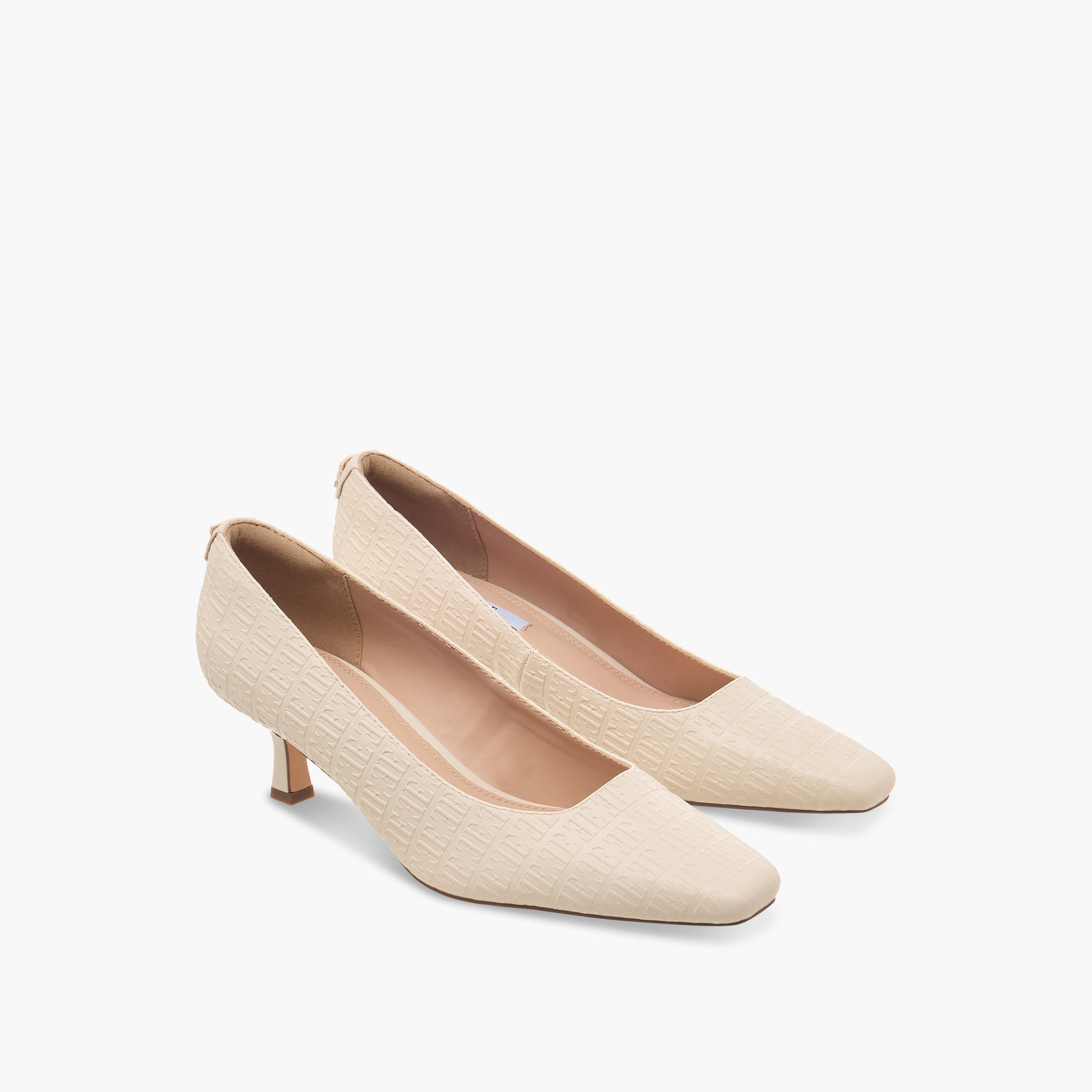 Elle Women Monogram Textured Kitten Heel Pumps-women-shoes-heels-image-1