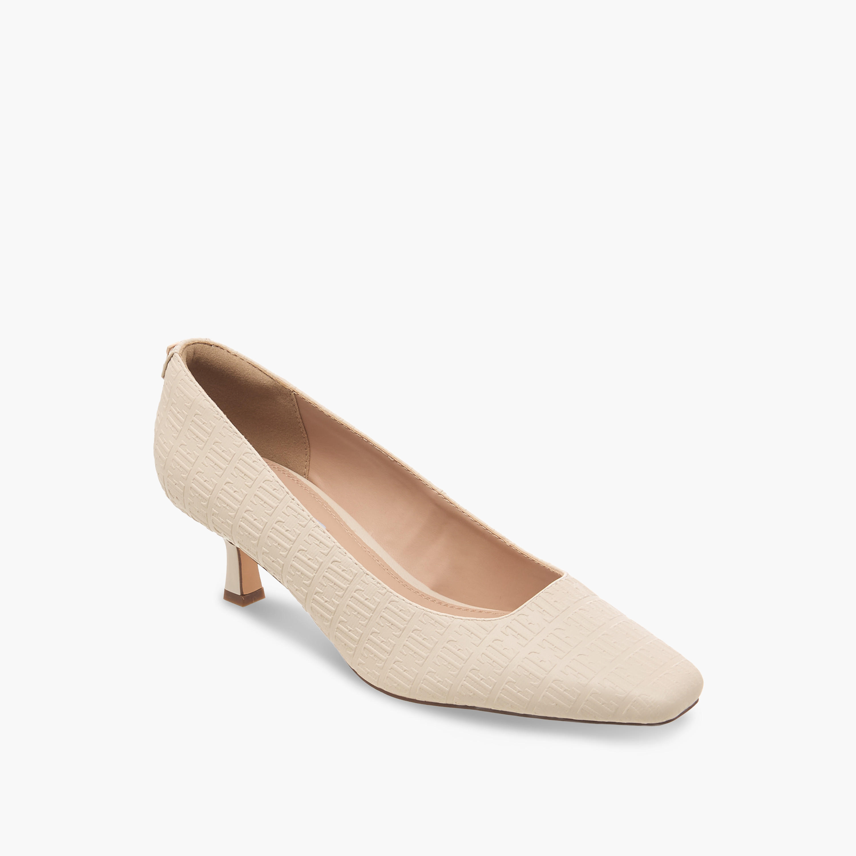 Elle Women Monogram Textured Kitten Heel Pumps-women-shoes-heels-image-2