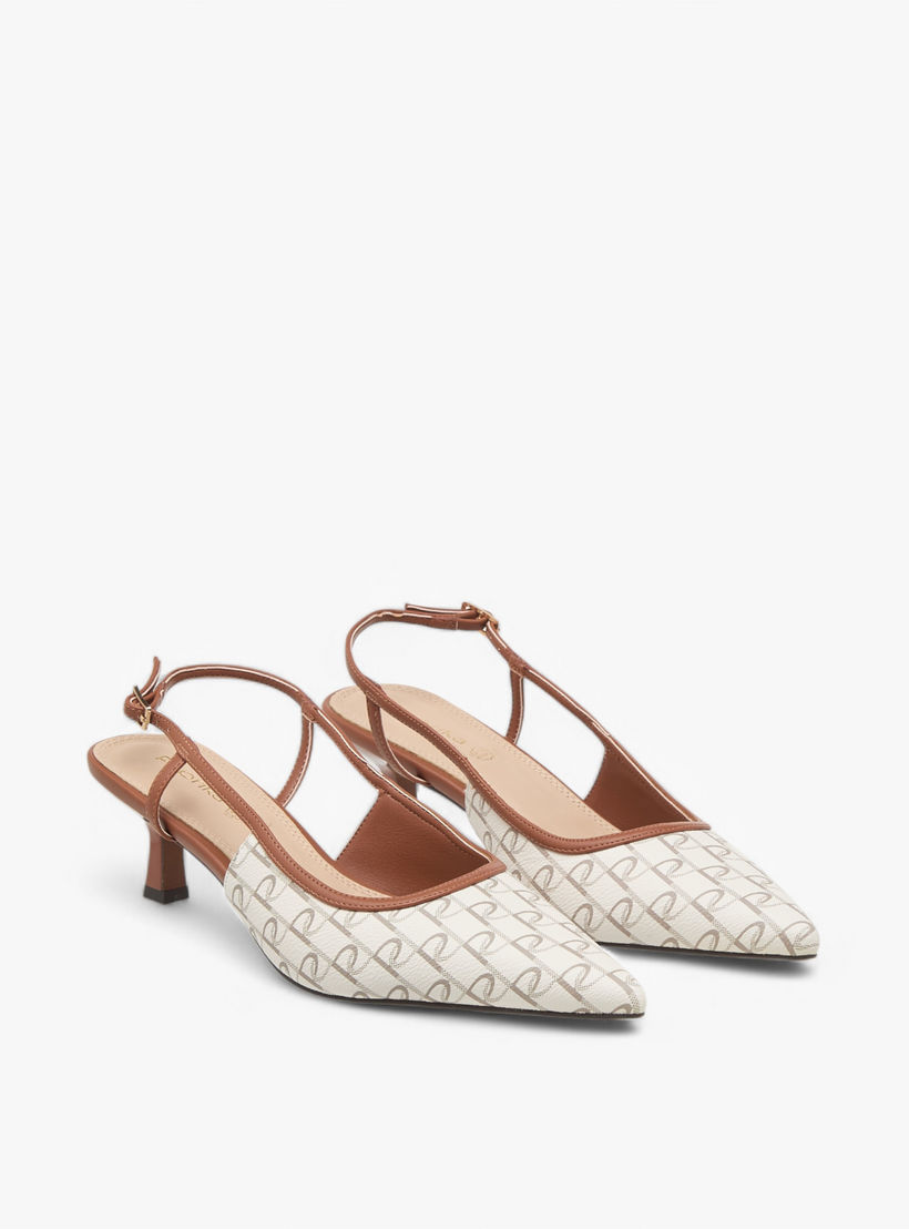 Paprika Monogram Print Slingback Shoes with Kitten Heels and Buckle Closure-women-shoes-sandals-heeled-image-1