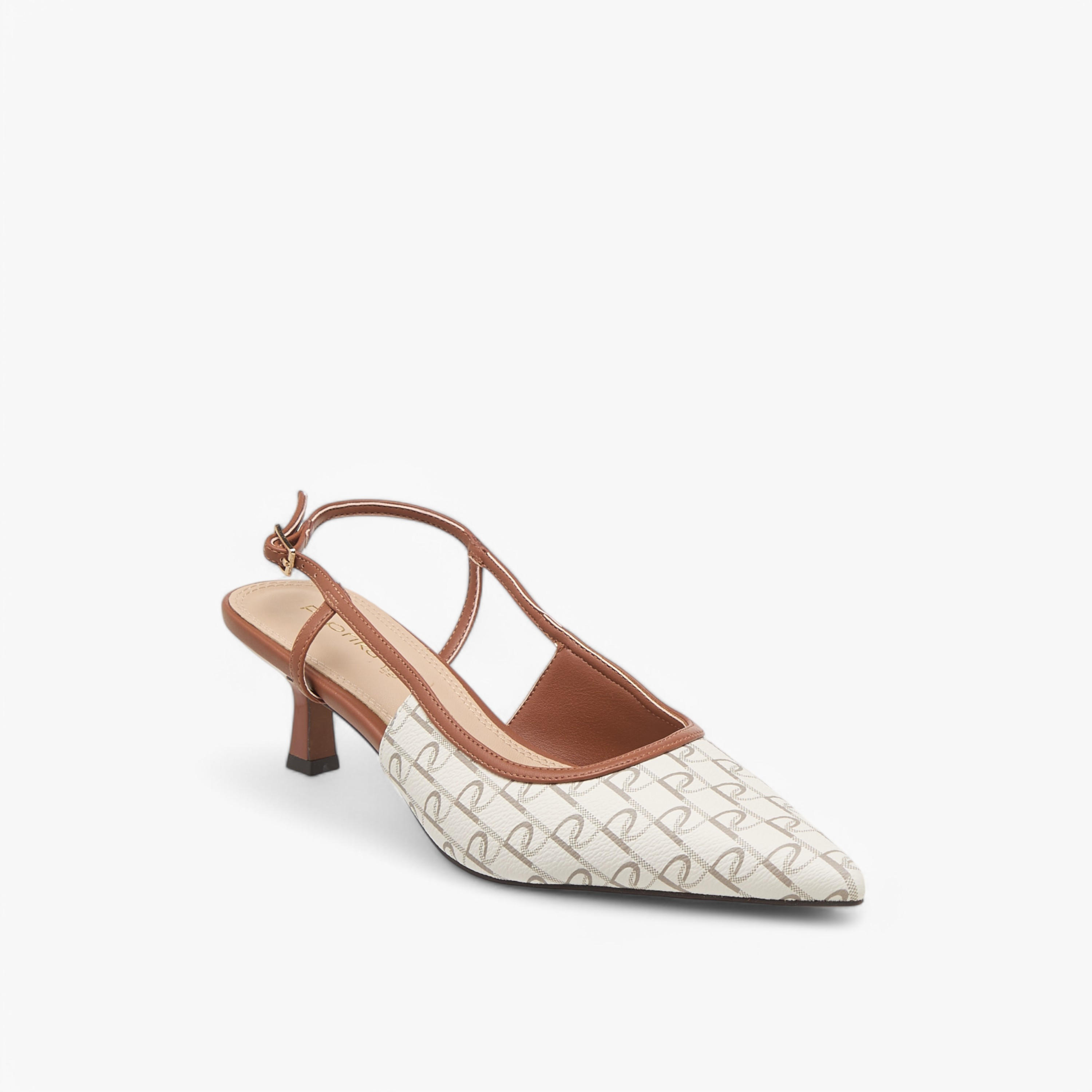 Paprika Monogram Print Slingback Shoes with Kitten Heels and Buckle Closure-women-shoes-sandals-heeled-image-2