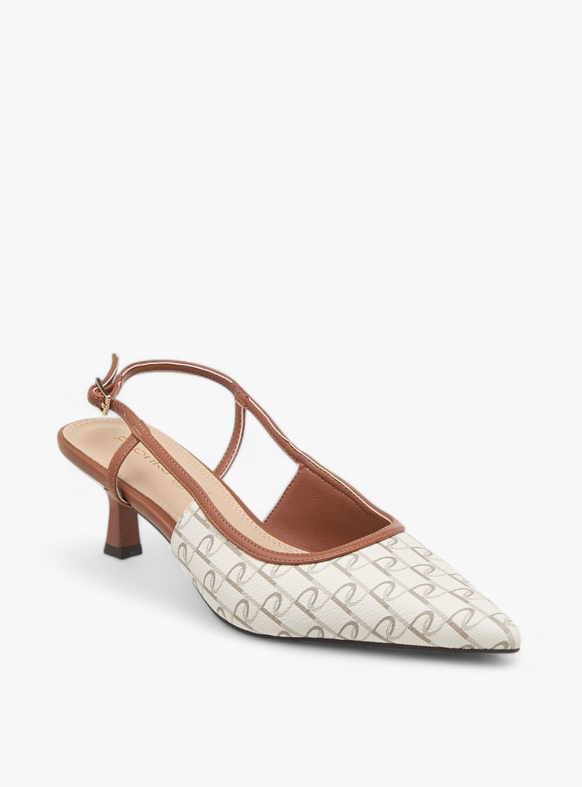 Paprika Monogram Print Slingback Shoes with Kitten Heels and Buckle Closure-women-shoes-sandals-heeled-image-2