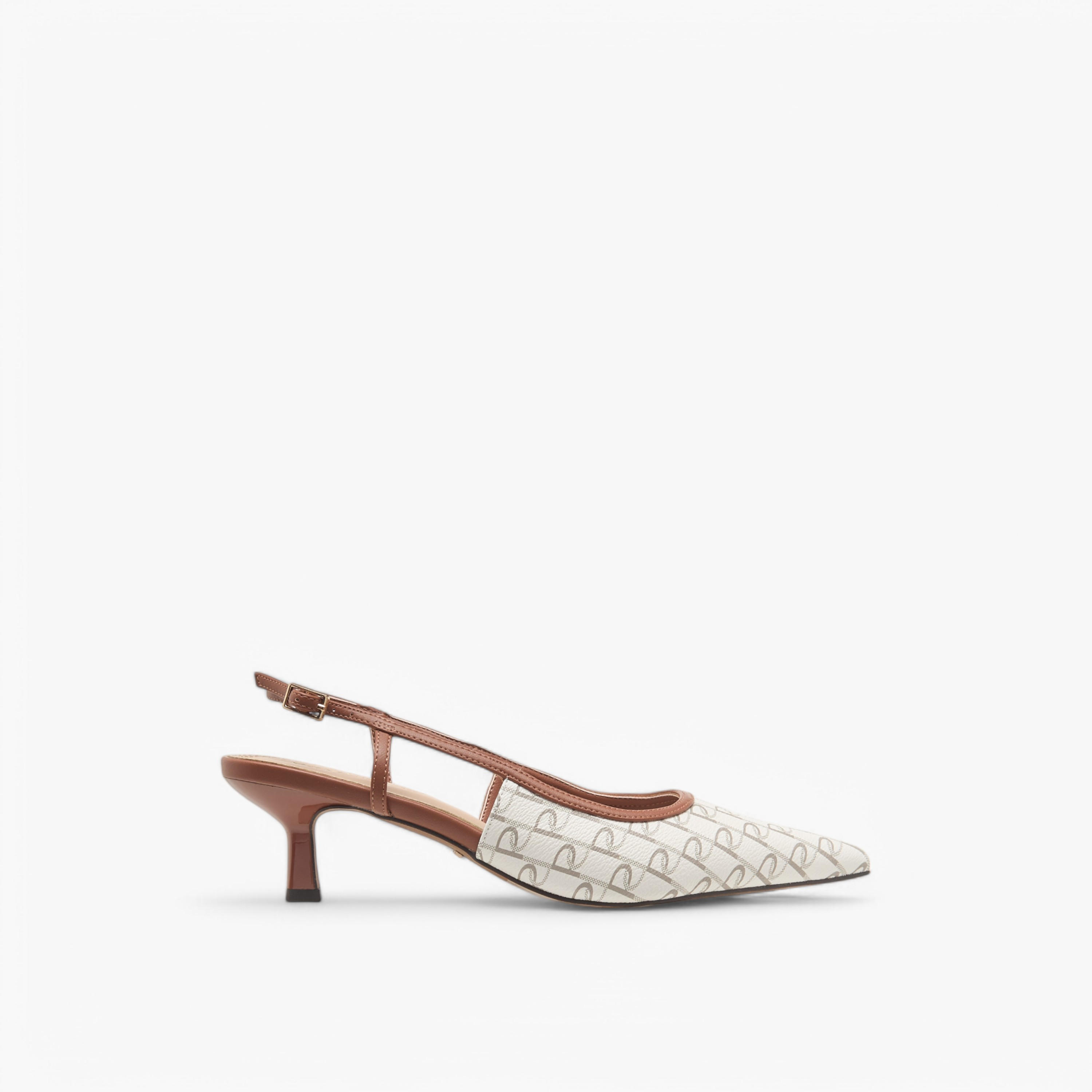 Paprika Monogram Print Slingback Shoes with Kitten Heels and Buckle Closure-women-shoes-sandals-heeled-image-3