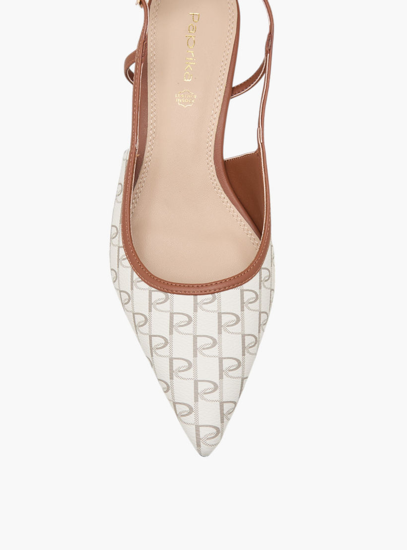 Paprika Monogram Print Slingback Shoes with Kitten Heels and Buckle Closure-women-shoes-sandals-heeled-image-4