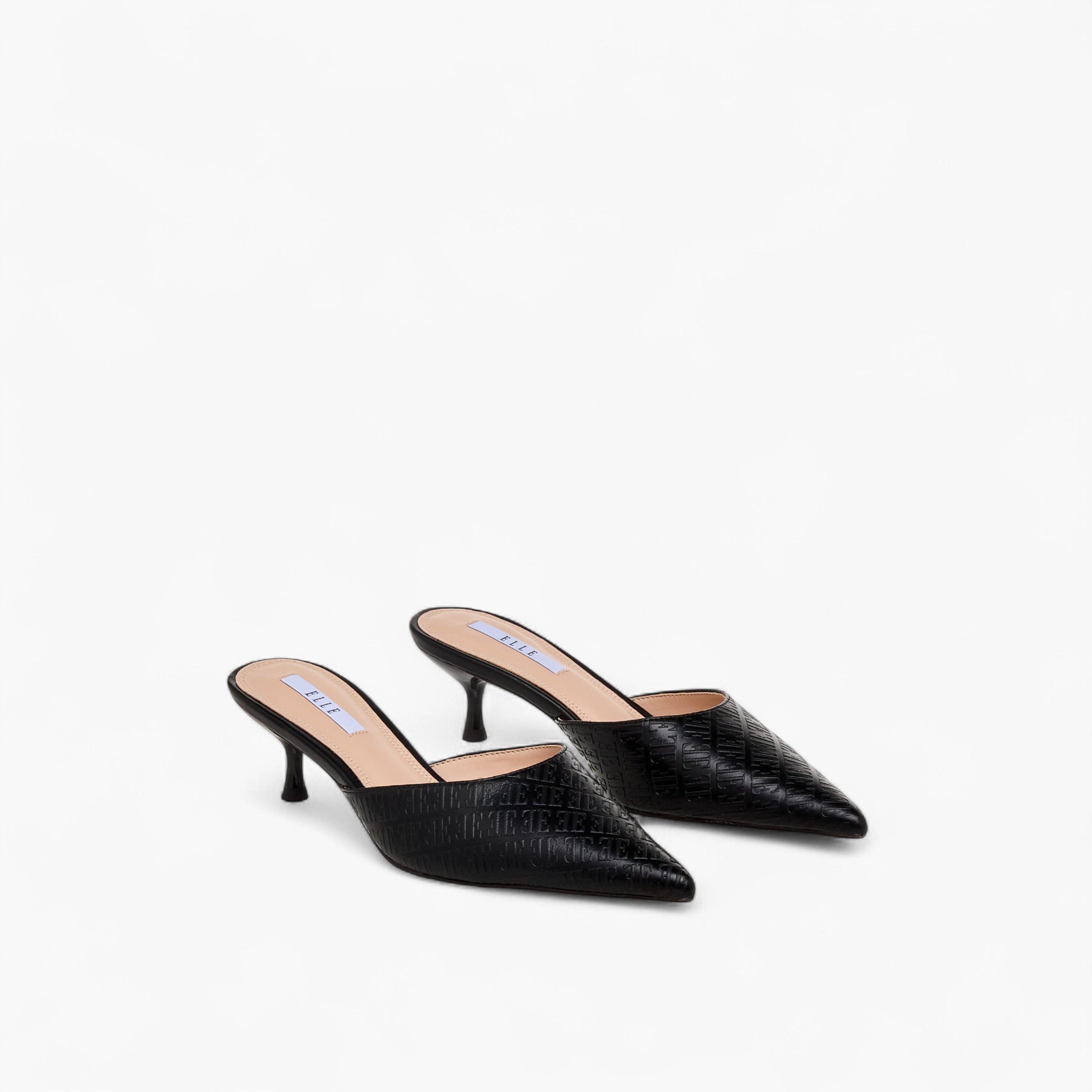 حذاء ميول بكعب صغير ونقوش مونوجرام للنساء من إيل-women-shoes-sandals-heeled-image-1