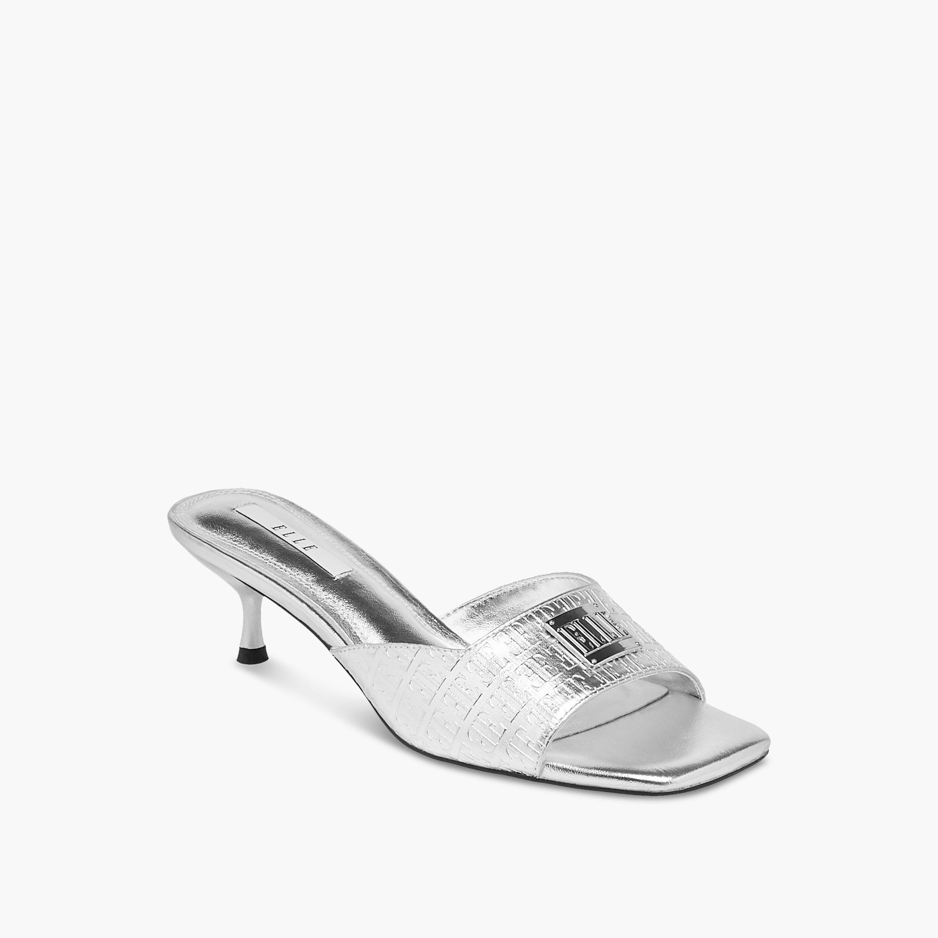 Elle Women's Monogram Embossed Slip-On Sandals with Kitten Heels-women-shoes-sandals-heeled-image-2