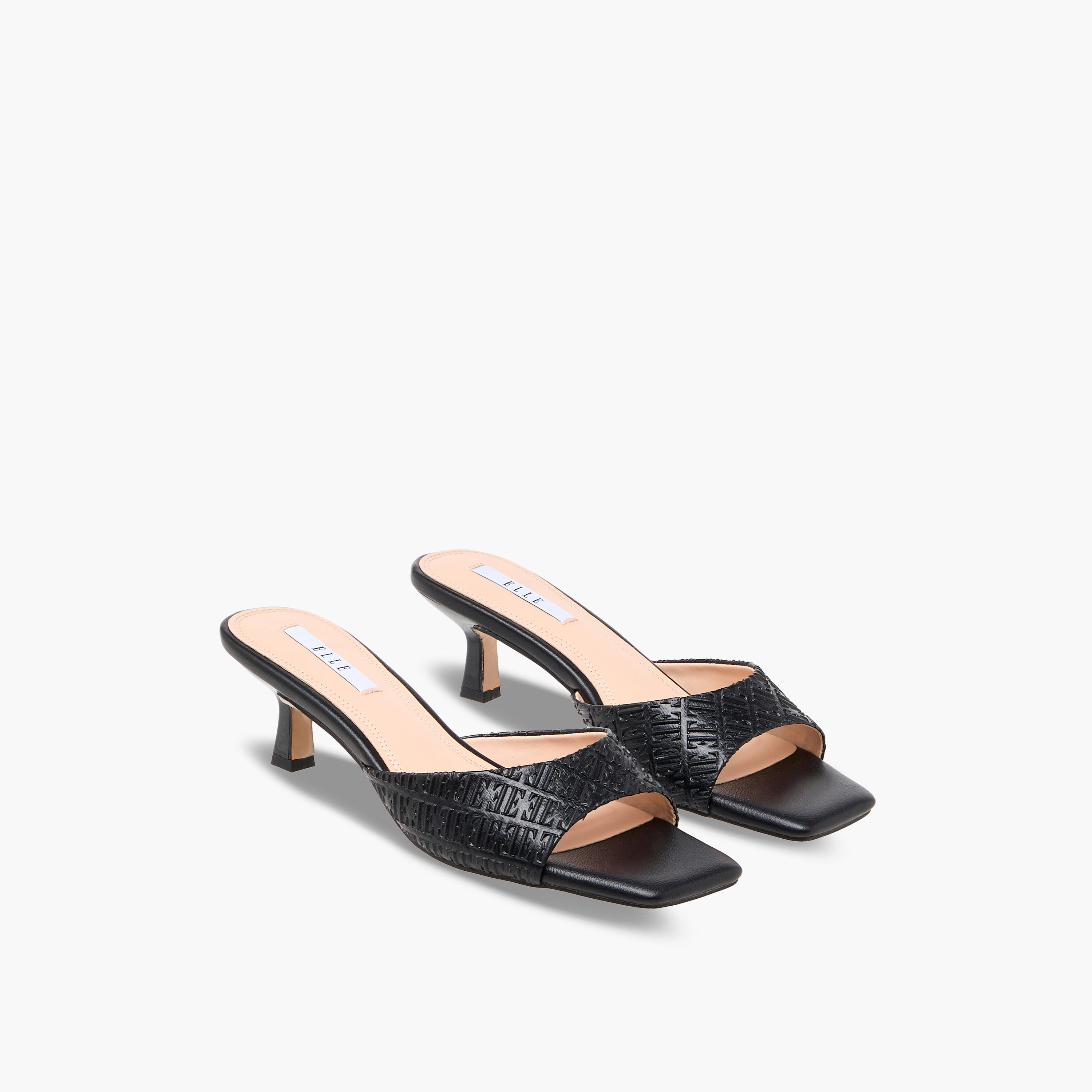 Elle Women Monogram Embossed Kitten Heel Sandals-women-shoes-sandals-heeled-image-1