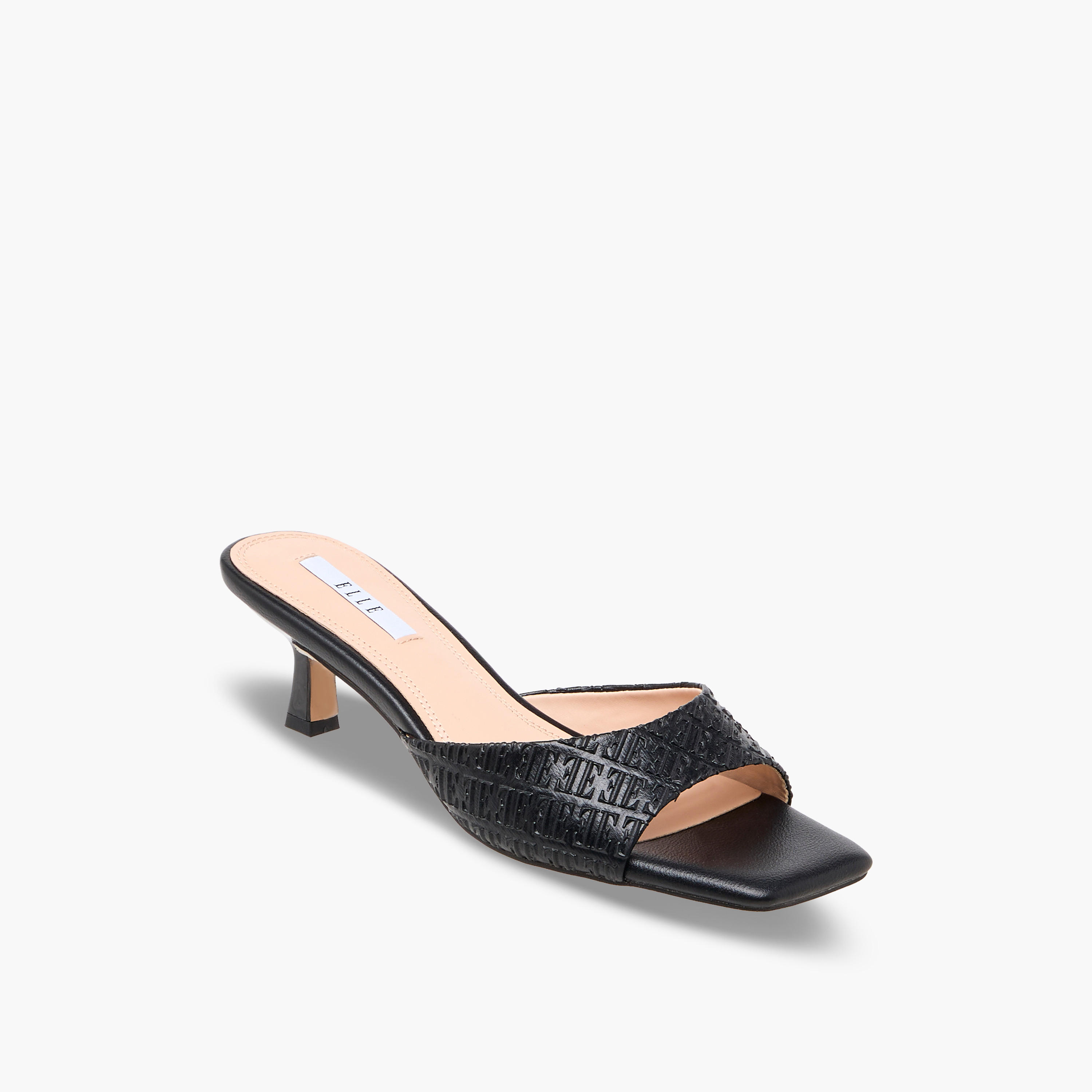 Elle Women Monogram Embossed Kitten Heel Sandals-women-shoes-sandals-heeled-image-2