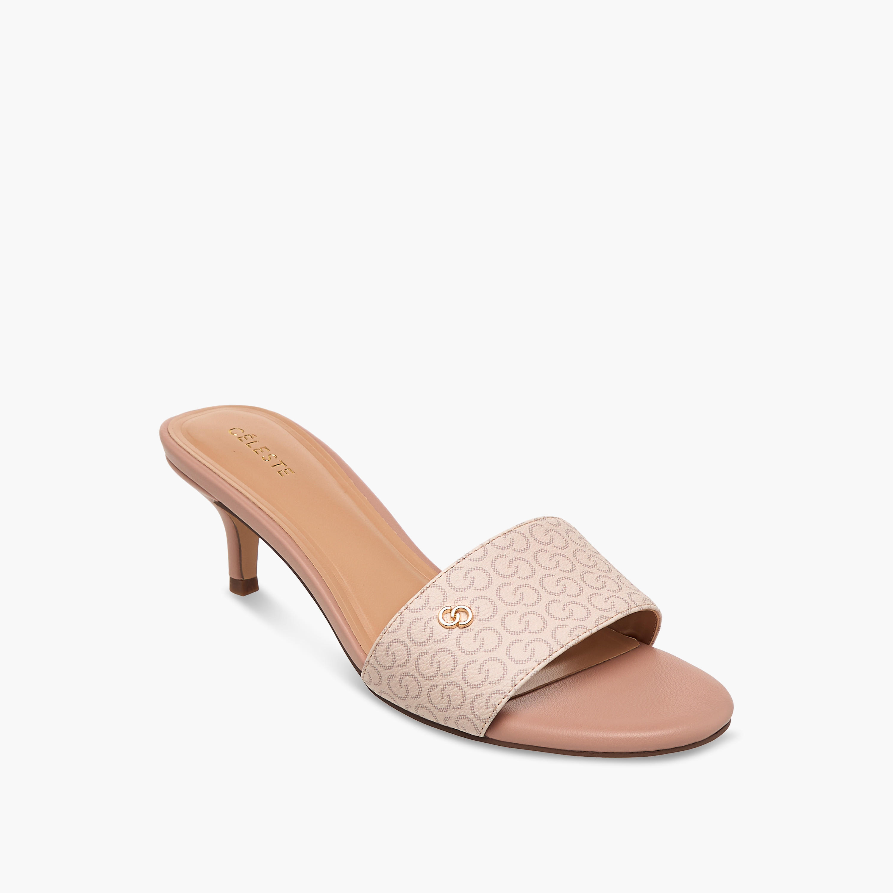 صندل سهل الارتداء بطبعات مونوجرام وكعب صغير للنساء من سيلست-women-shoes-sandals-heeled-image-2