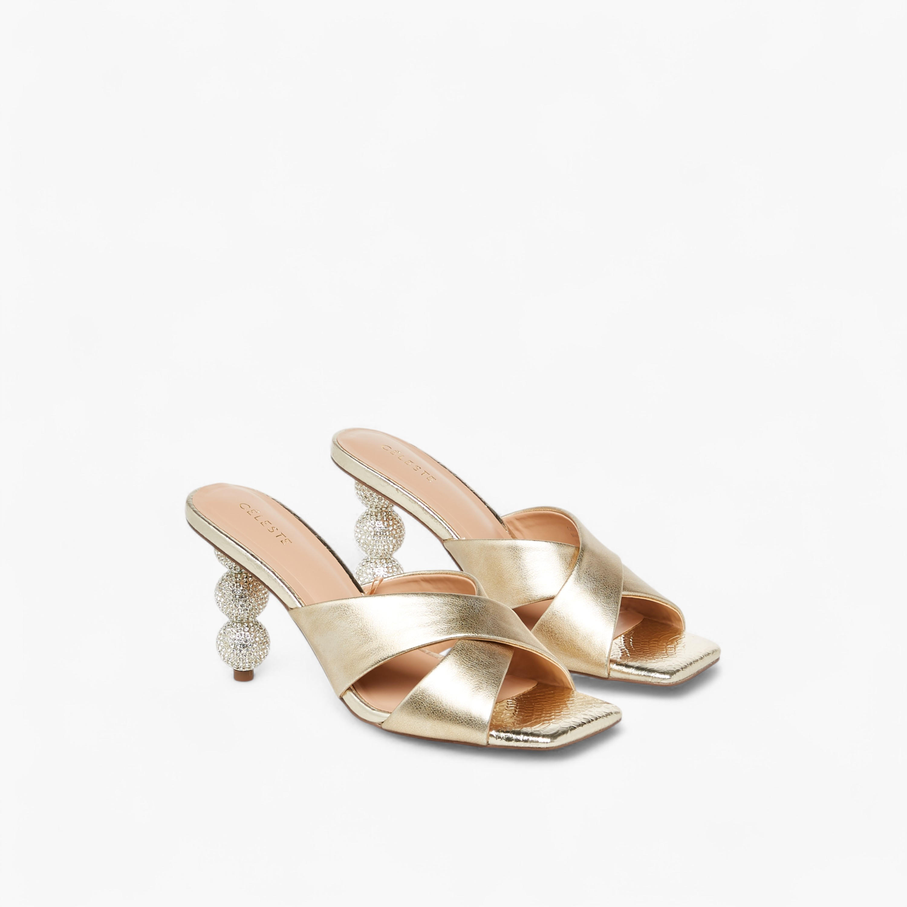 صندل سهل الارتداء بأحزمة متقاطعة وتزيينات وكعب ستيليتو للنساء من سيليست-women-shoes-sandals-heeled-image-1