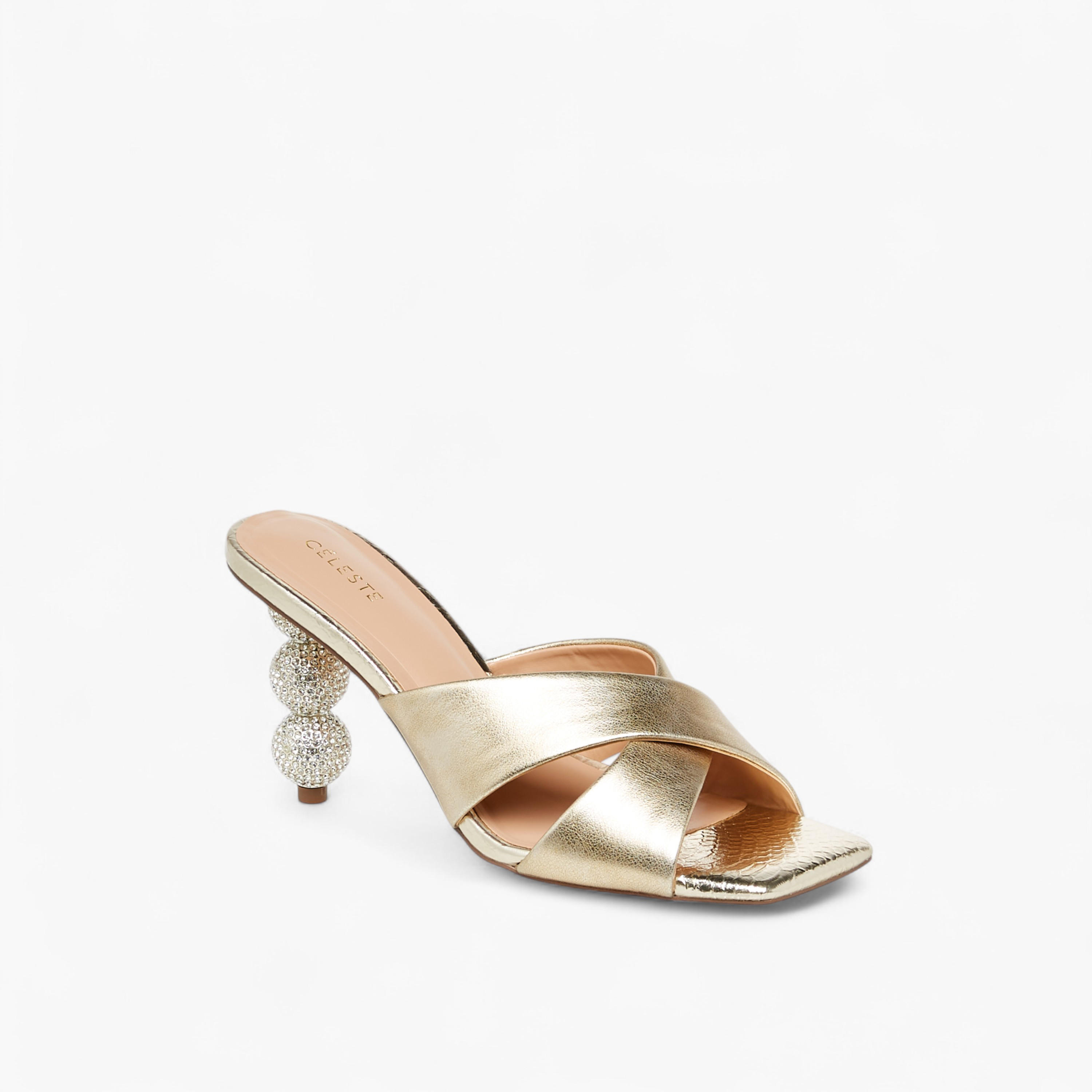 صندل سهل الارتداء بأحزمة متقاطعة وتزيينات وكعب ستيليتو للنساء من سيليست-women-shoes-sandals-heeled-image-2