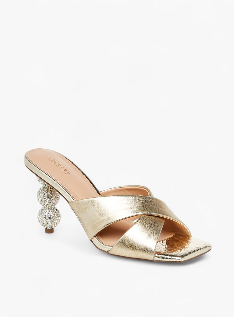 صندل سهل الارتداء بأحزمة متقاطعة وتزيينات وكعب ستيليتو للنساء من سيليست-women-shoes-sandals-heeled-image-2