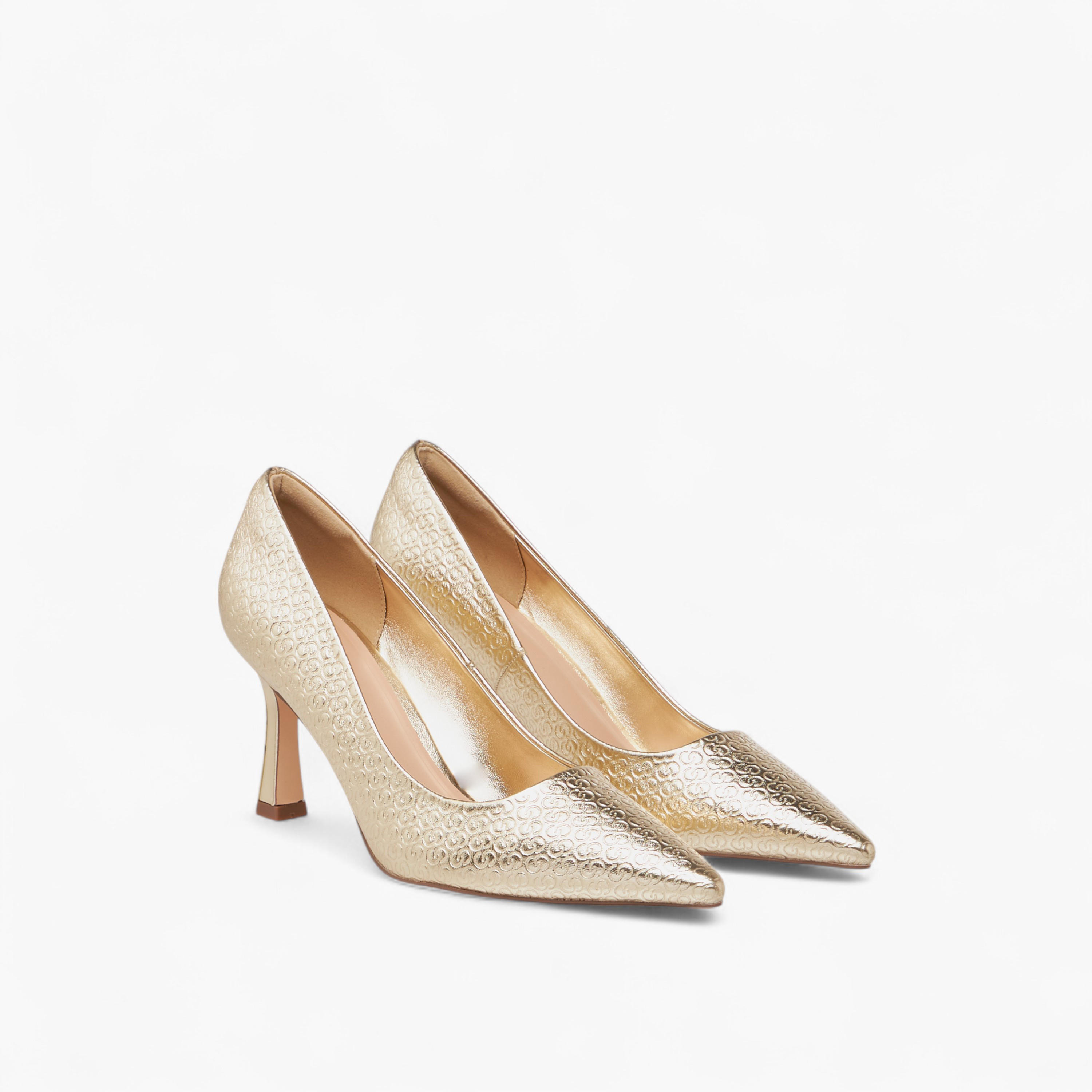 Celeste Women's Monogram Textured Slip-On Pumps with Stiletto Heels-women-shoes-heels-image-1