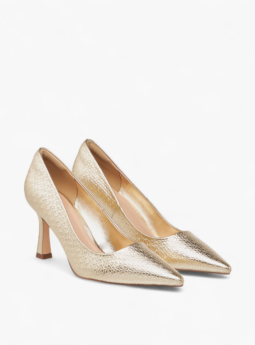 Celeste Women's Monogram Textured Slip-On Pumps with Stiletto Heels-women-shoes-heels-image-1