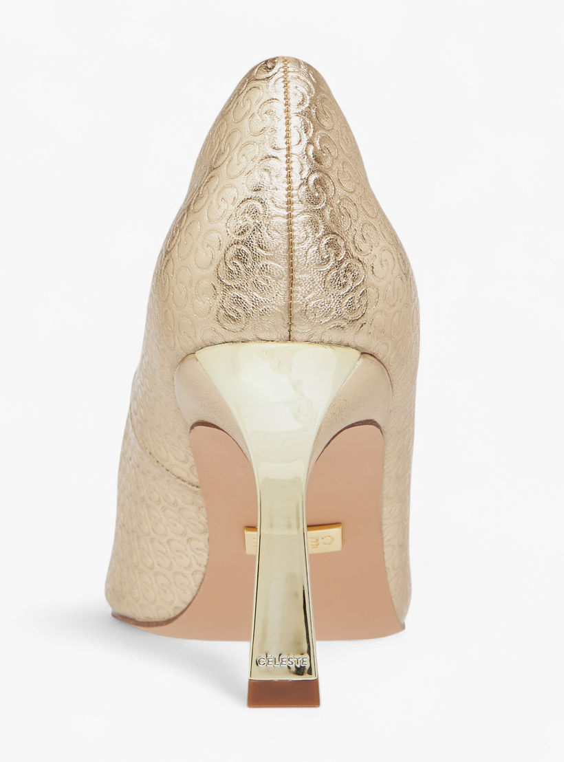 Celeste Women's Monogram Textured Slip-On Pumps with Stiletto Heels-women-shoes-heels-image-5