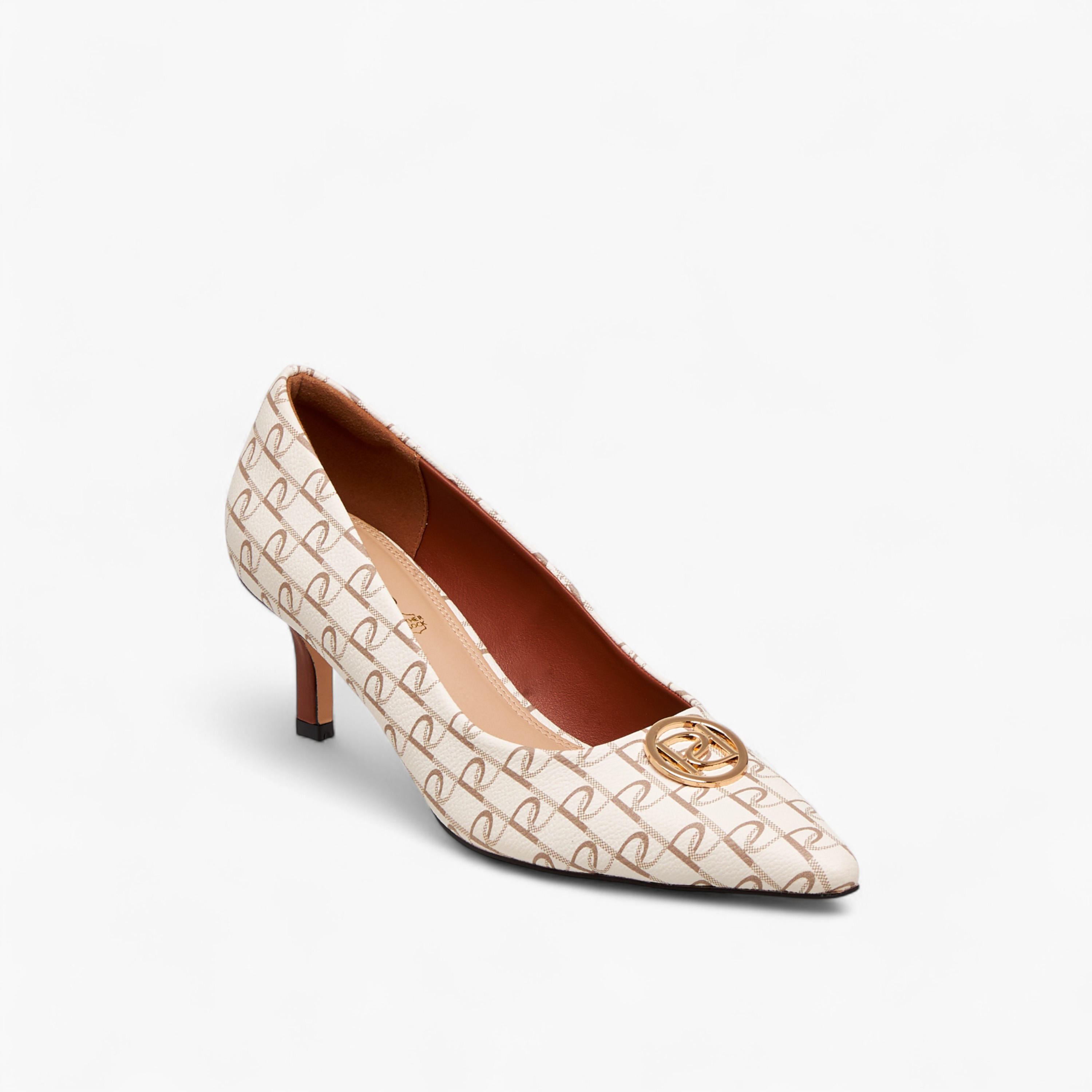 Paprika Monogram Print Slip-On Pumps with Stiletto Heels-women-shoes-heels-image-2