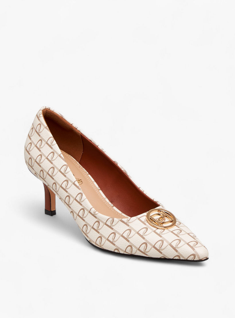 Paprika Monogram Print Slip-On Pumps with Stiletto Heels-women-shoes-heels-image-2