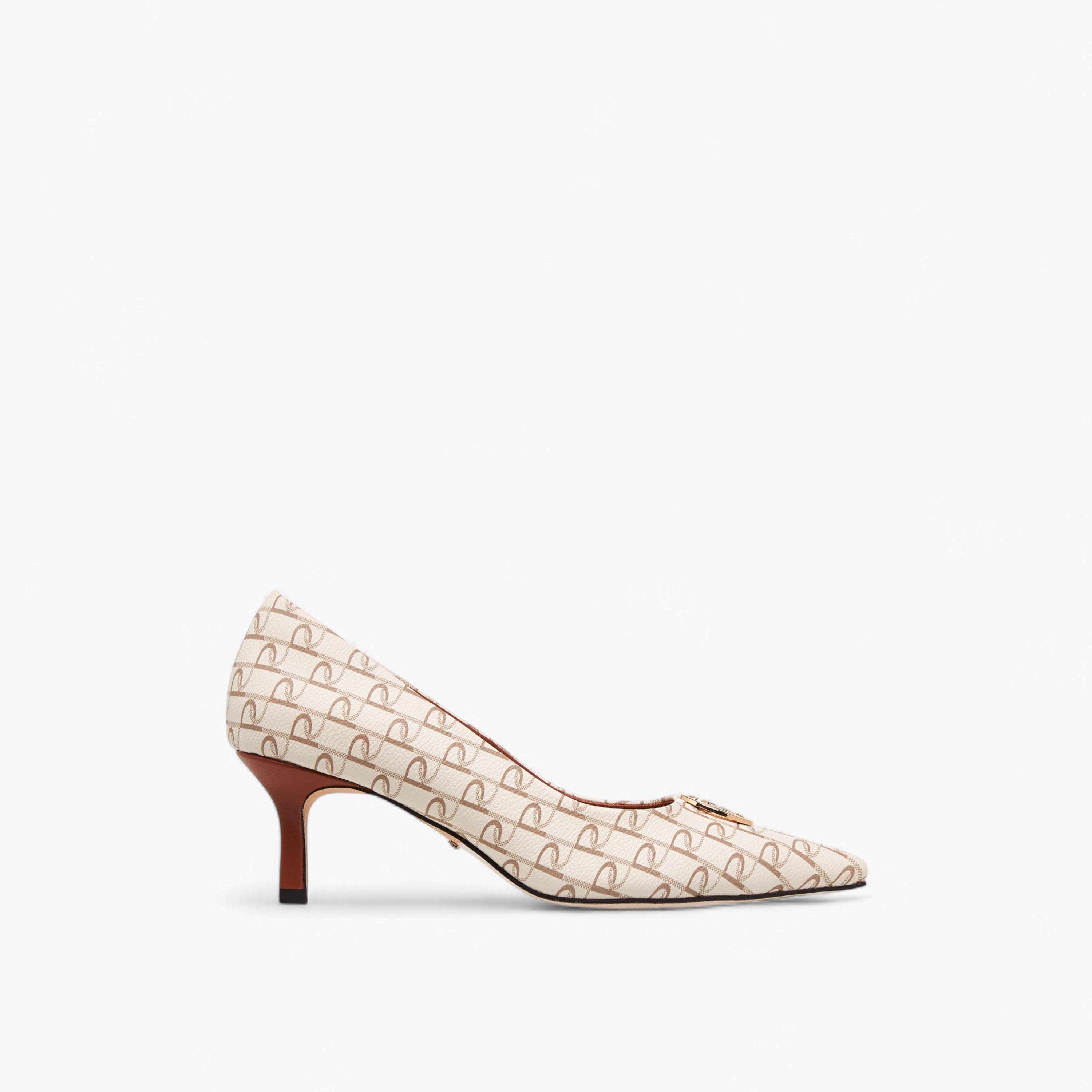 Paprika Monogram Print Slip-On Pumps with Stiletto Heels-women-shoes-heels-image-3