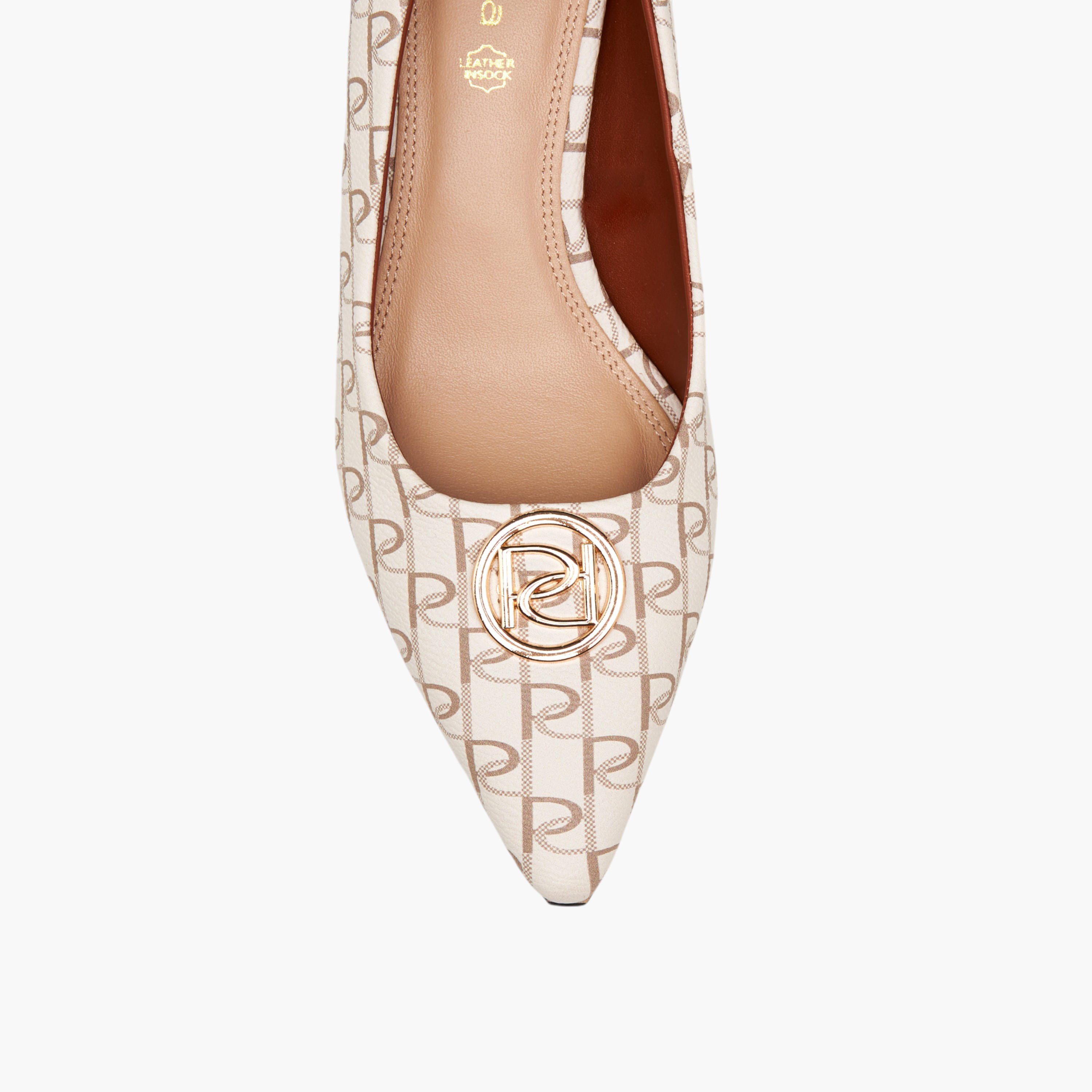 Paprika Monogram Print Slip-On Pumps with Stiletto Heels-women-shoes-heels-image-4