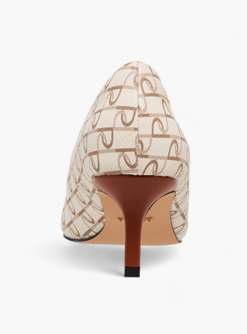 Paprika Monogram Print Slip-On Pumps with Stiletto Heels-women-shoes-heels-image-5