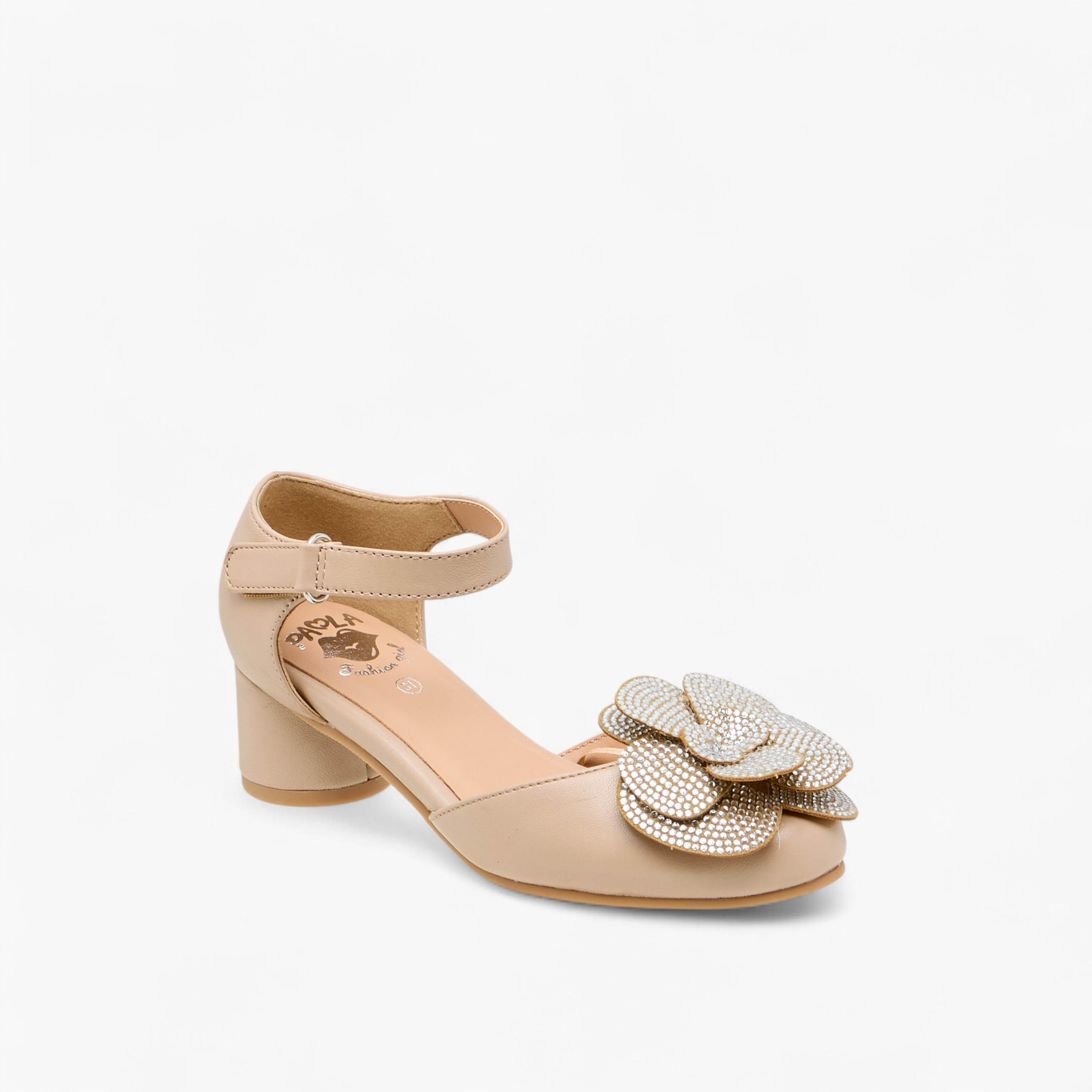 صندل بكعب سميك وشريط إغلاق لاصق وتزيينات زهرية للبنات من بابلوسكي-girls-shoes-sandals-image-2