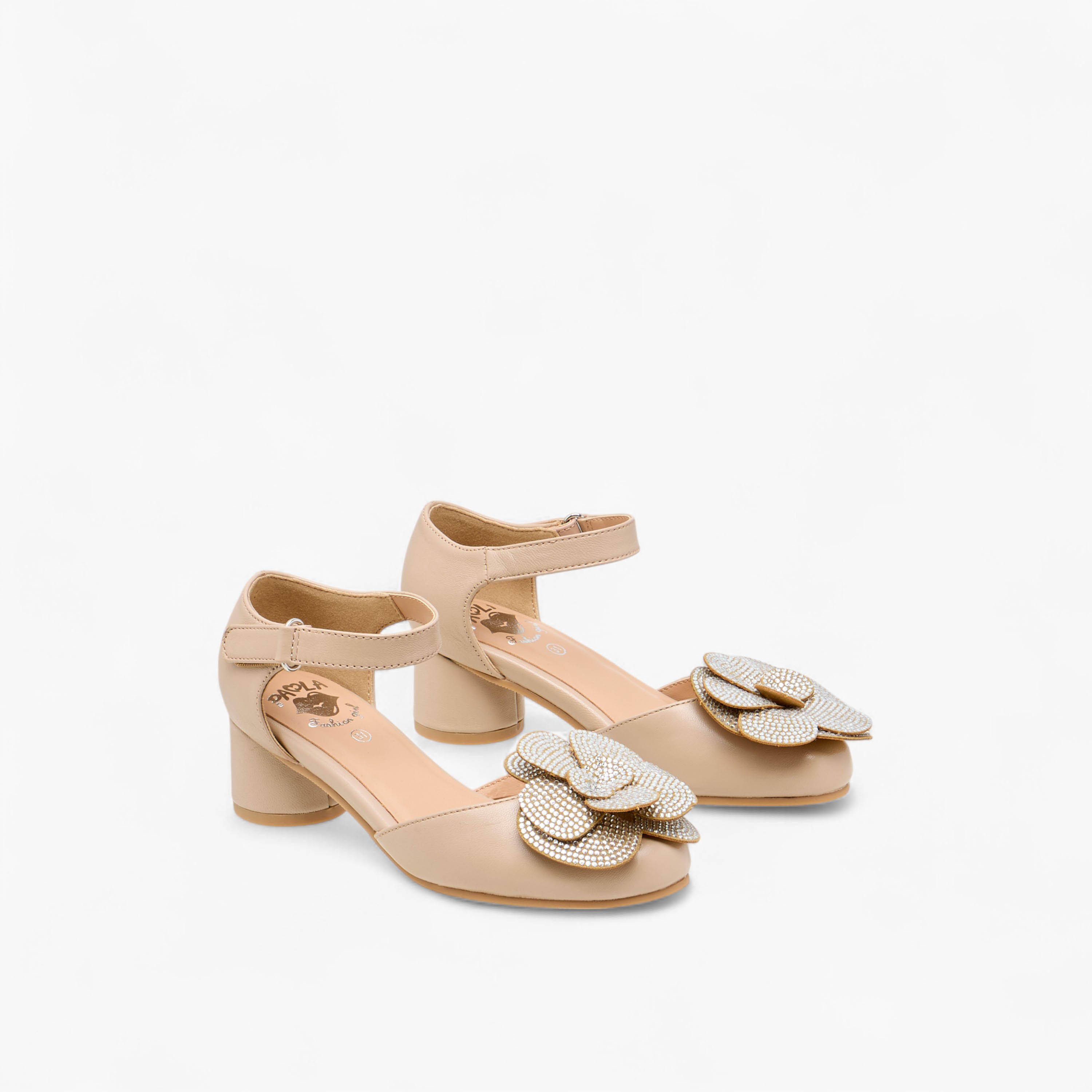 صندل بكعب سميك وشريط إغلاق لاصق وتزيينات زهرية للبنات من بابلوسكي-girls-shoes-sandals-image-1