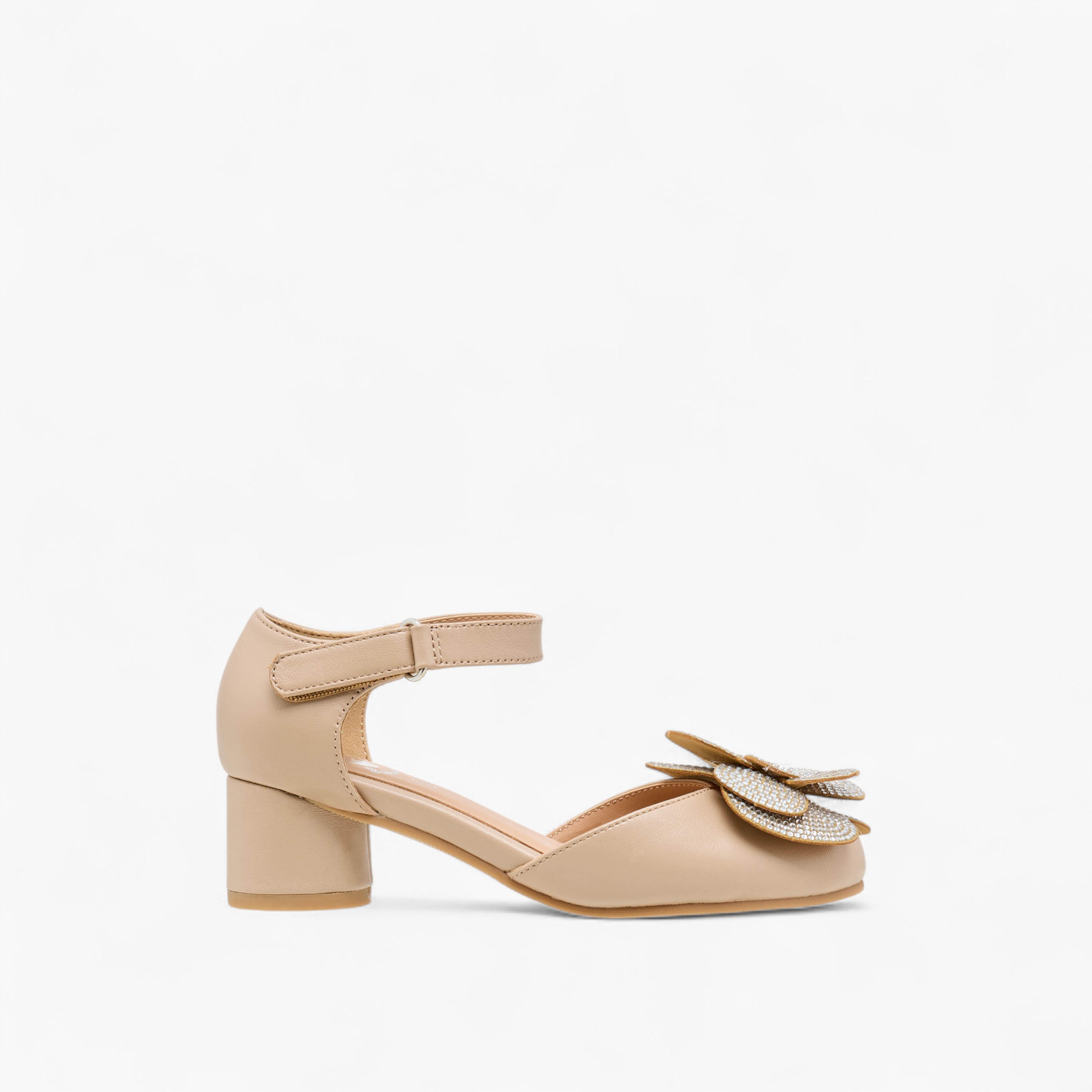 صندل بكعب سميك وشريط إغلاق لاصق وتزيينات زهرية للبنات من بابلوسكي-girls-shoes-sandals-image-3