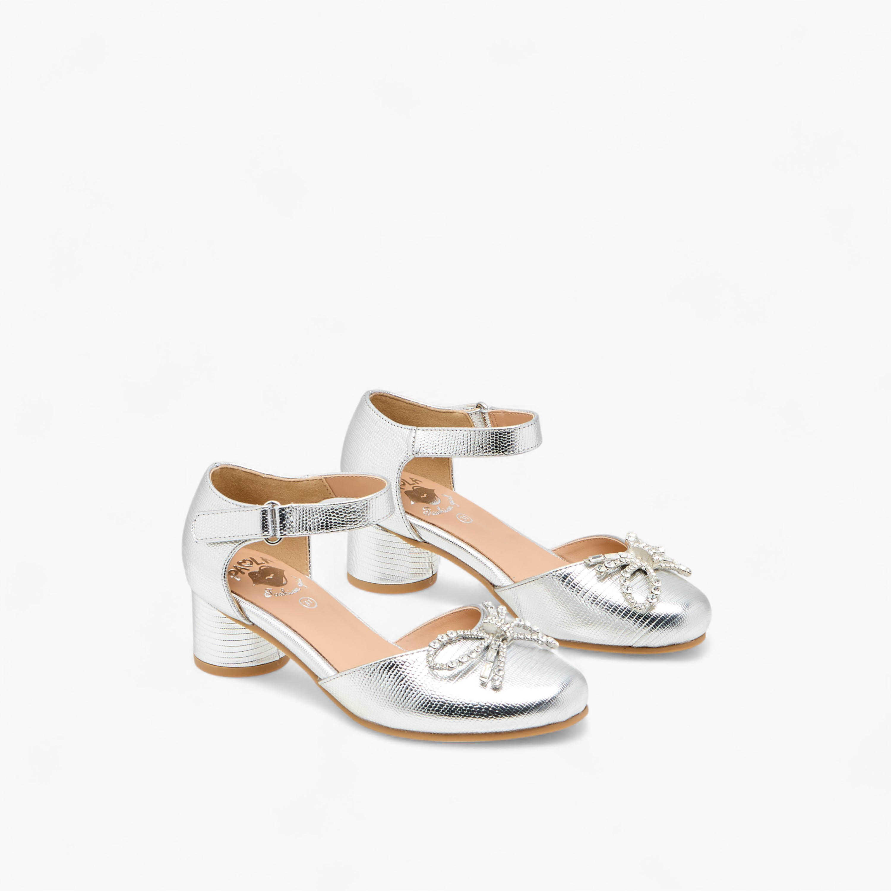 صندل مزين بفيونكة وكعب سميك وشريط إغلاق لاصق من بابلوسكي-girls-shoes-sandals-image-1