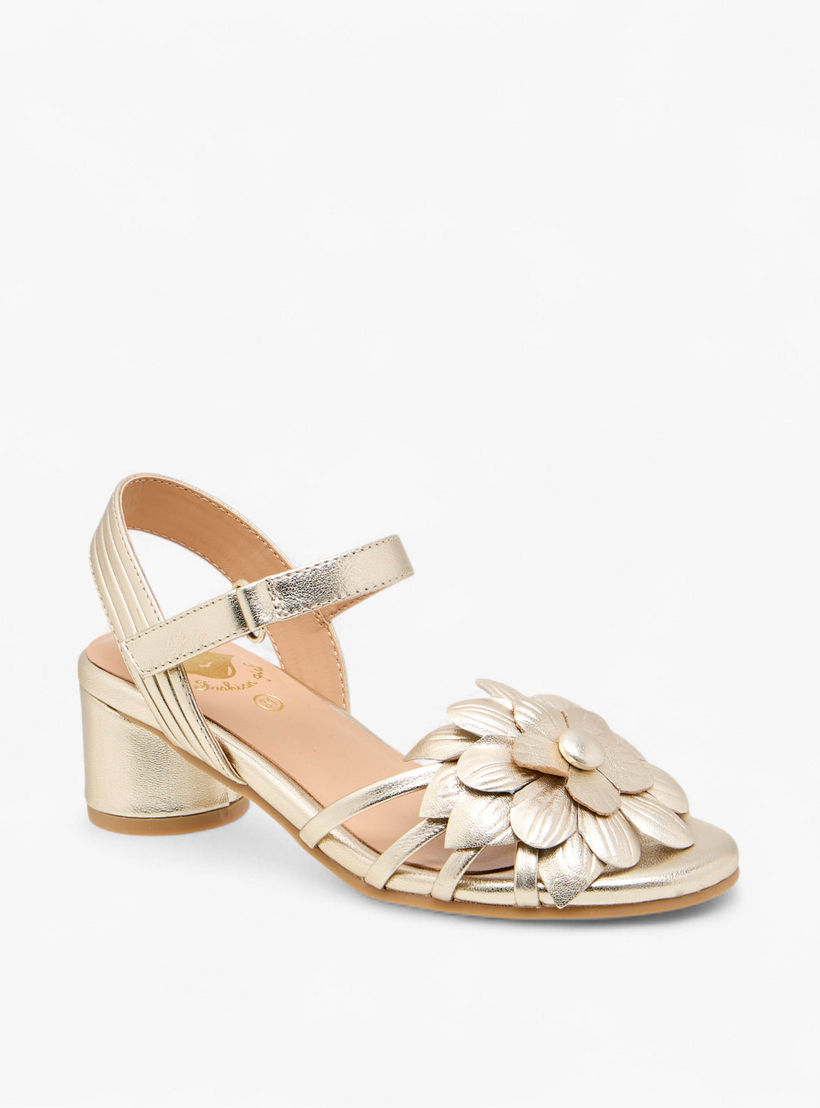 صندل بكعب سميك وشريط إغلاق لاصق وتزيينات زهرية للبنات من بابلوسكي-girls-shoes-sandals-image-2