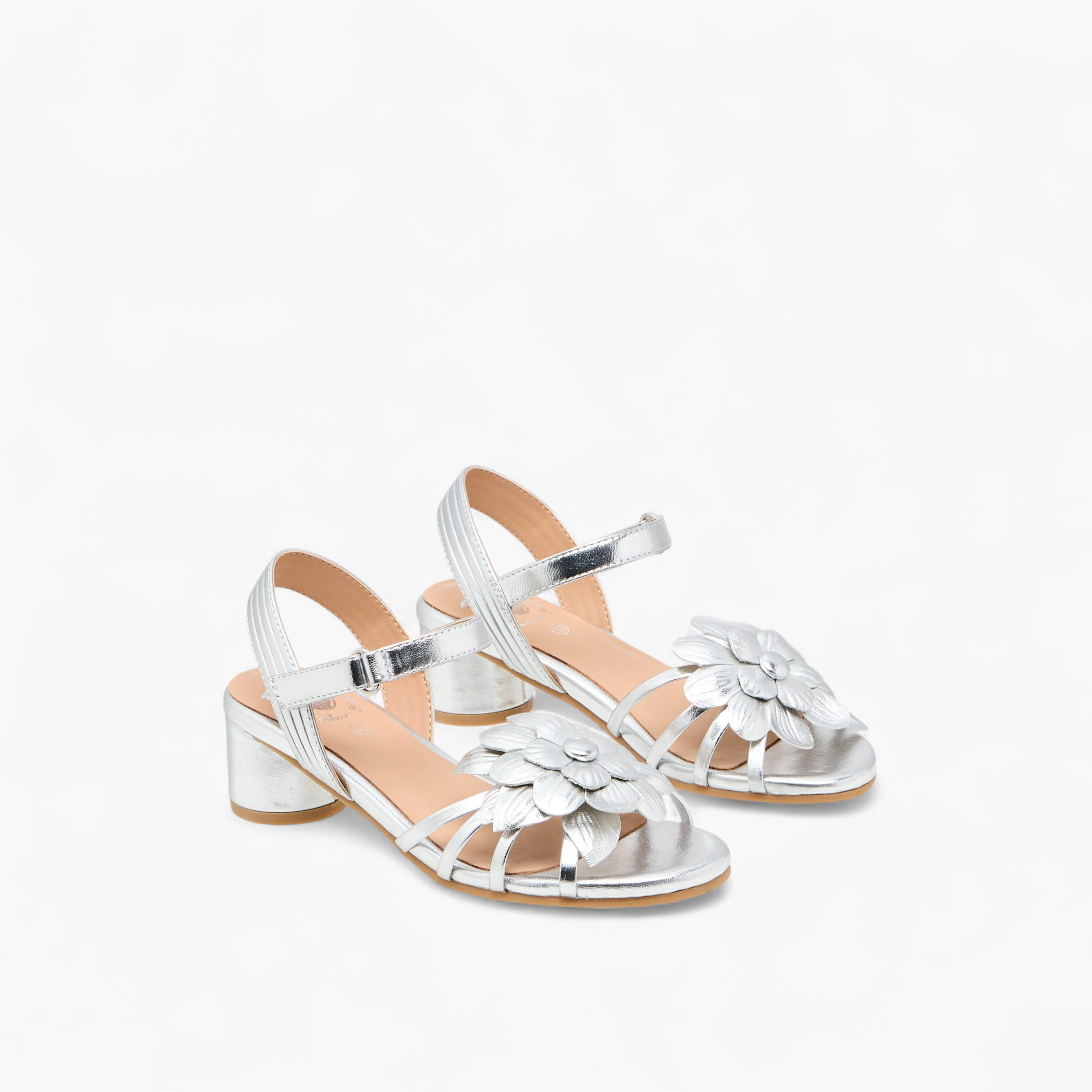 صندل بكعب سميك وشريط إغلاق لاصق وتزيينات زهرية للبنات من بابلوسكي-girls-shoes-sandals-image-1
