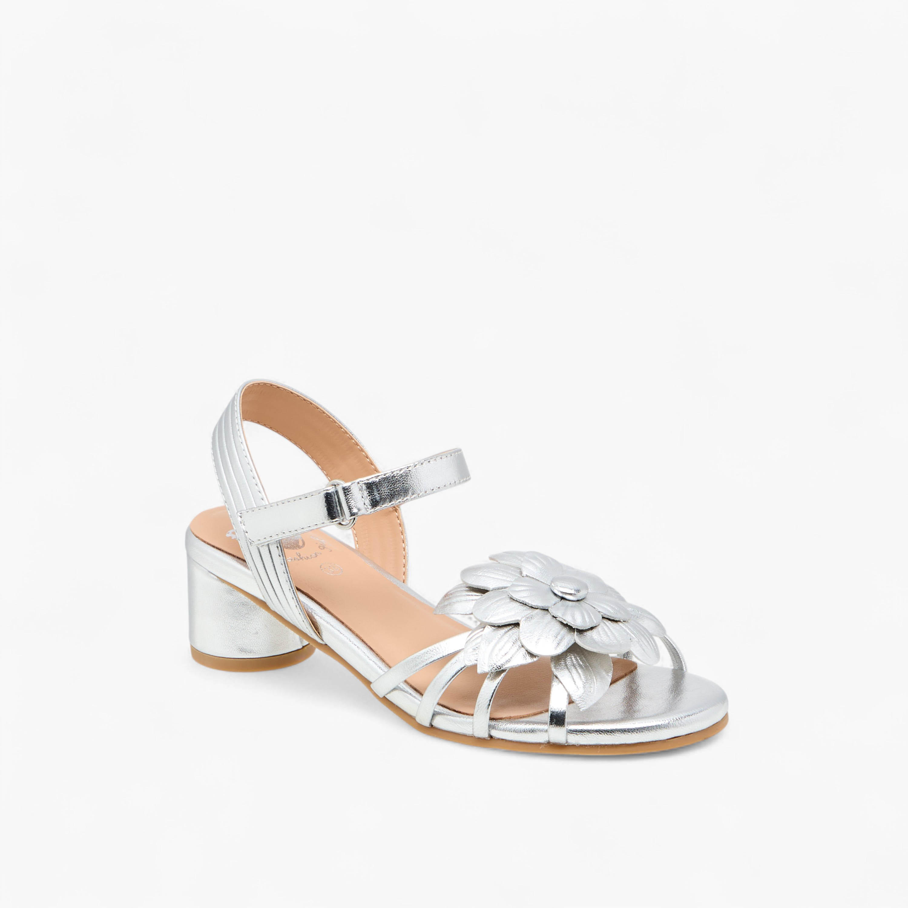 صندل بكعب سميك وشريط إغلاق لاصق وتزيينات زهرية للبنات من بابلوسكي-girls-shoes-sandals-image-2