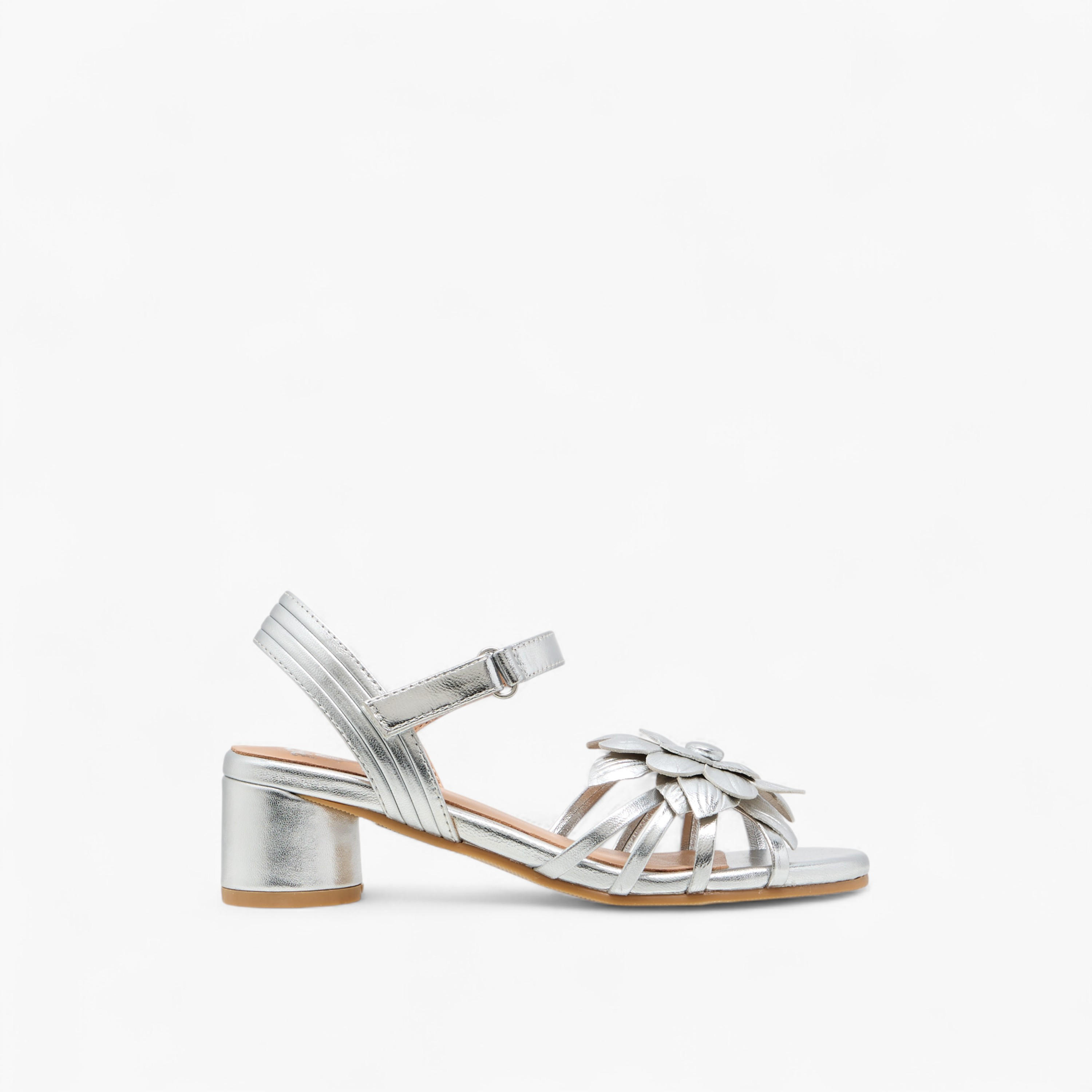صندل بكعب سميك وشريط إغلاق لاصق وتزيينات زهرية للبنات من بابلوسكي-girls-shoes-sandals-image-3