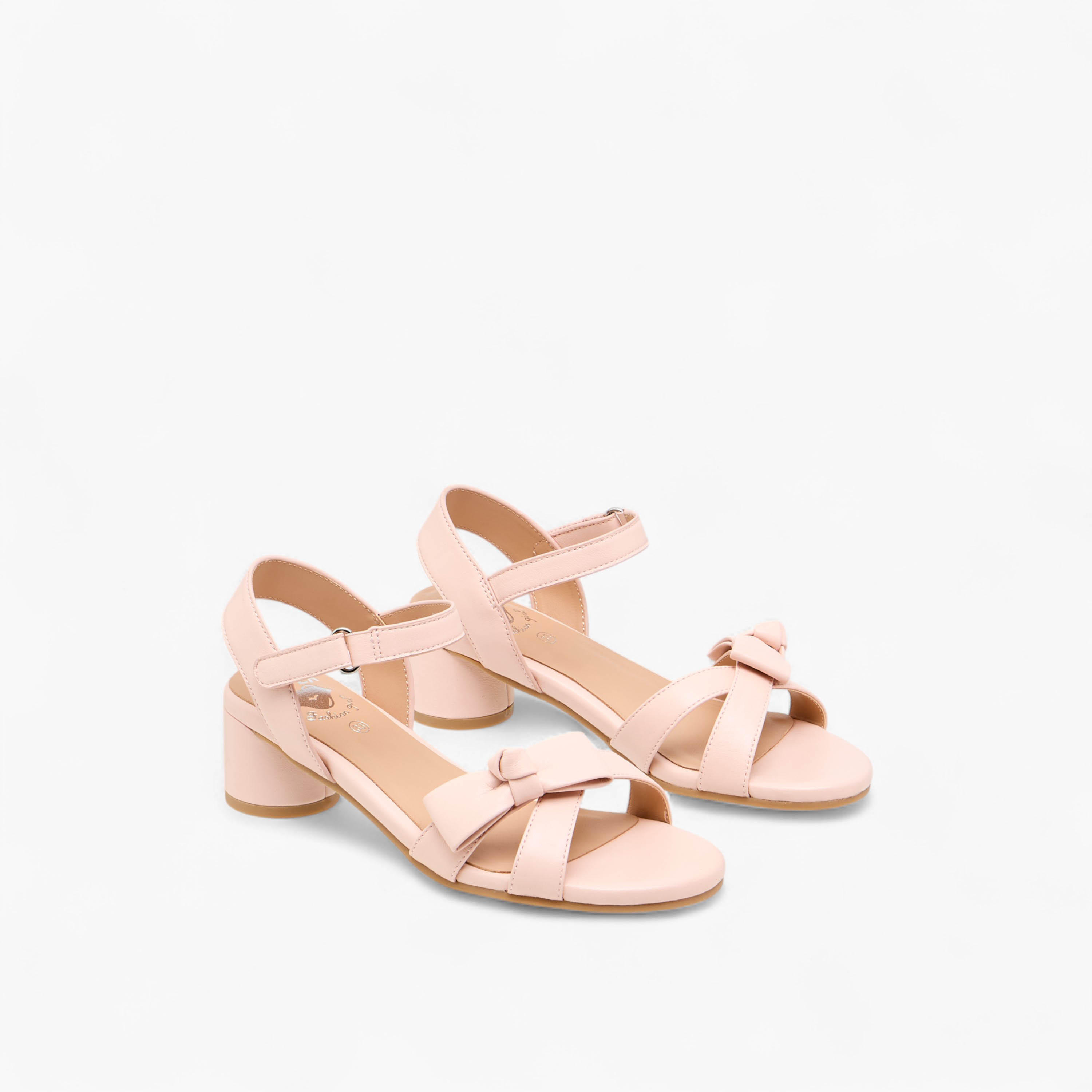 صندل بفيونكة وكعب سميك وشريط إغلاق لاصق للبنات من بابلوسكي-girls-shoes-sandals-image-1