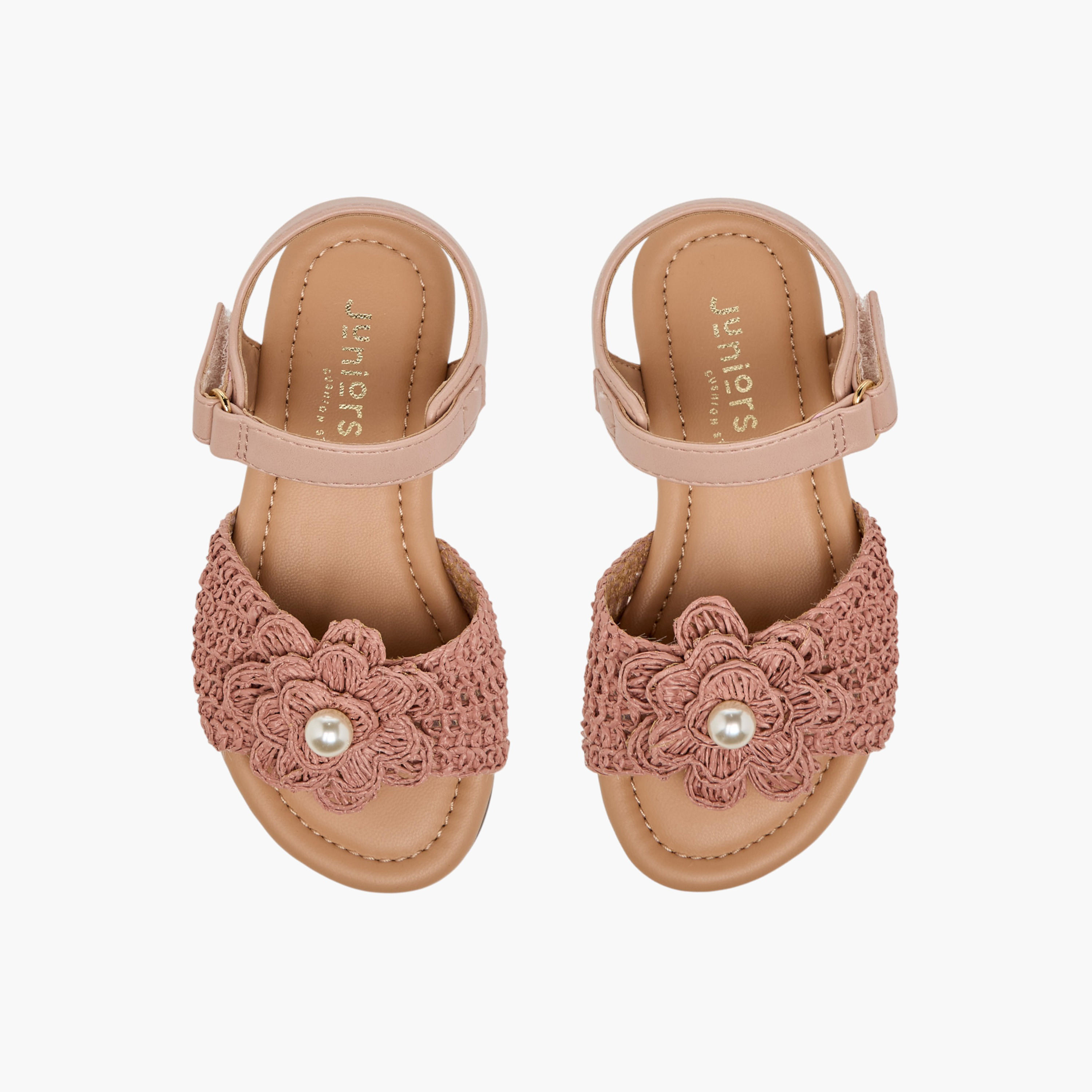 Juniors Girls Pearl Embellished Crochet Detail Sandals-girls-shoes-sandals-image-1