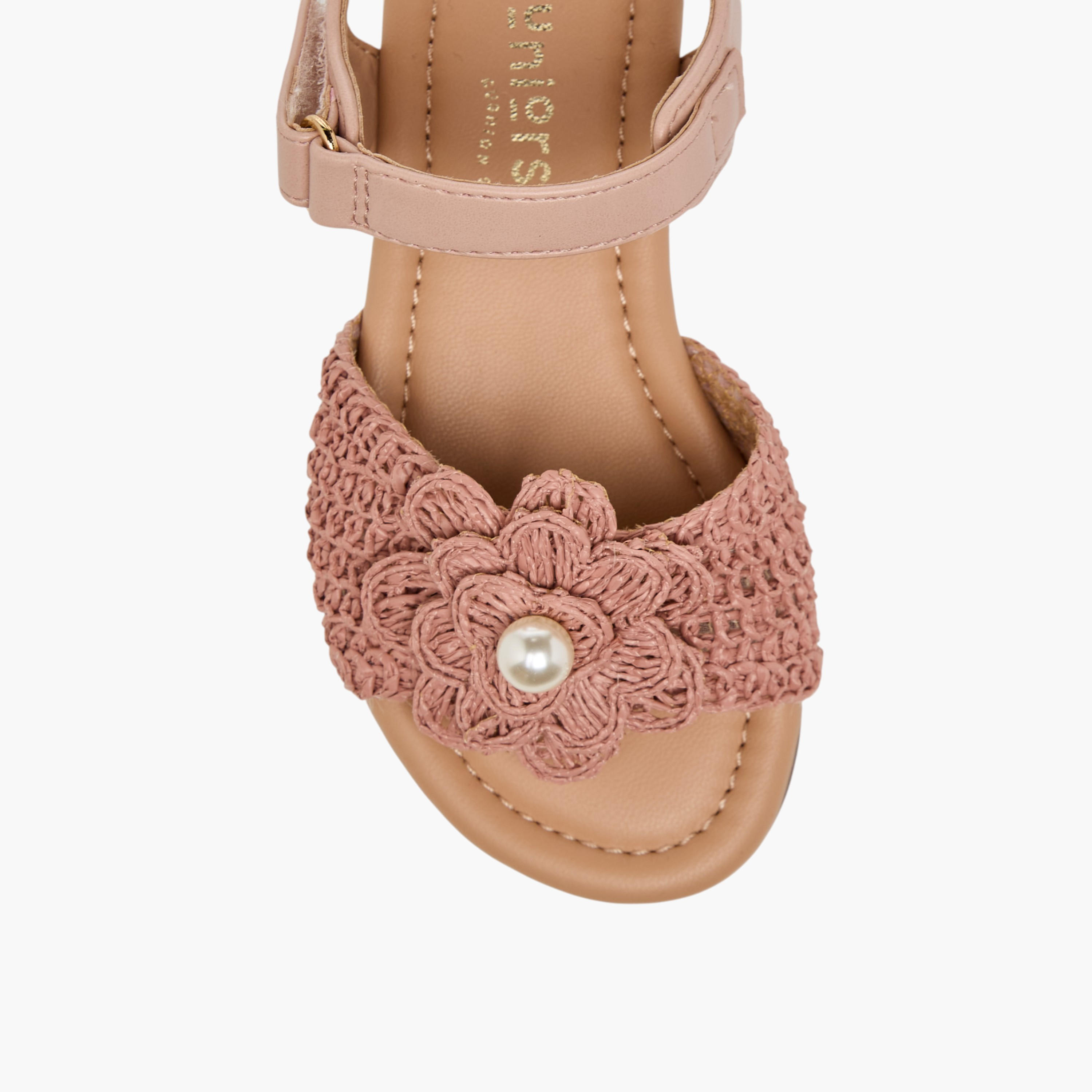 Juniors Girls Pearl Embellished Crochet Detail Sandals-girls-shoes-sandals-image-3