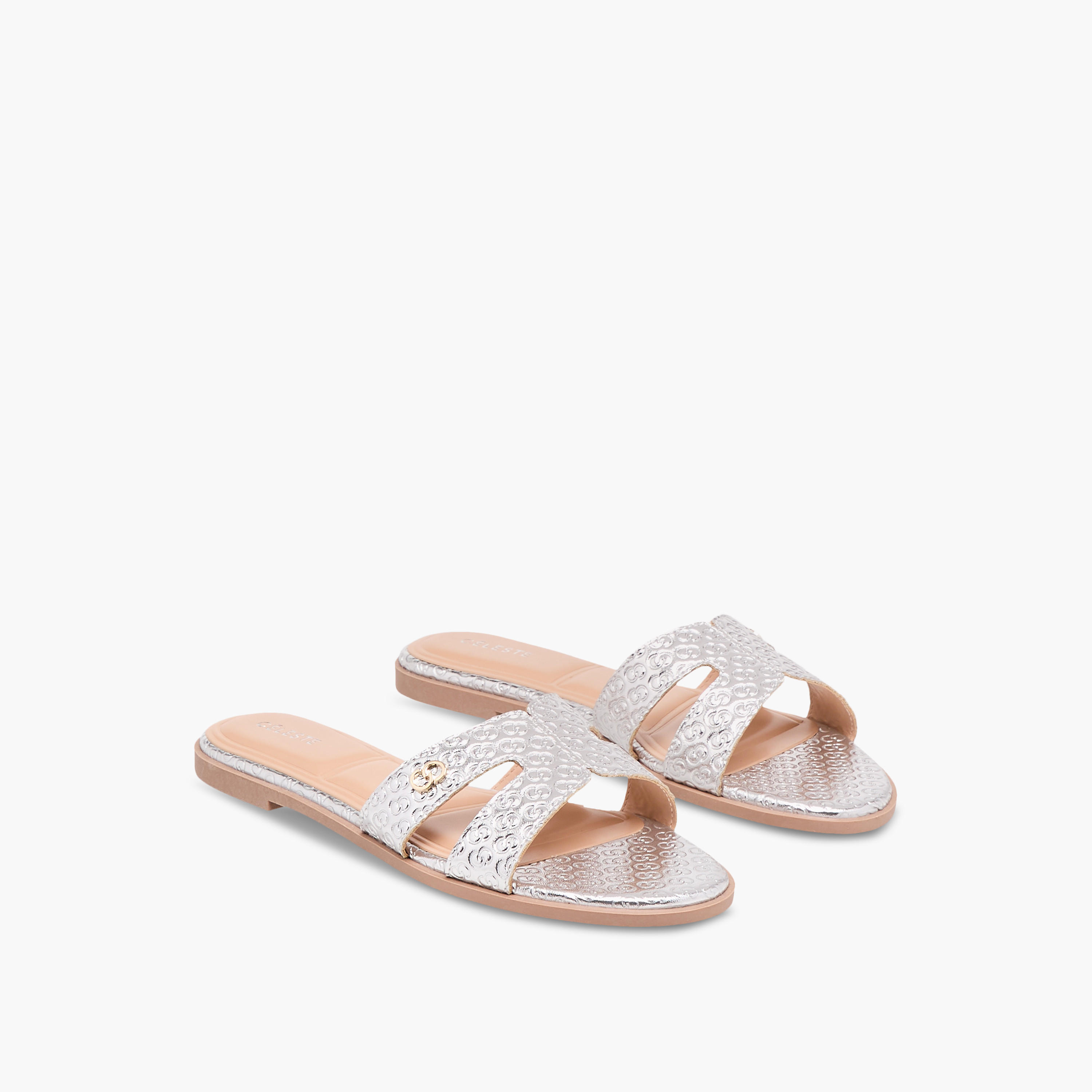 صندل مسطح سهل الارتداء بنقوش مونوجرام للنساء من سيليست-women-shoes-flats-sandals-image-1