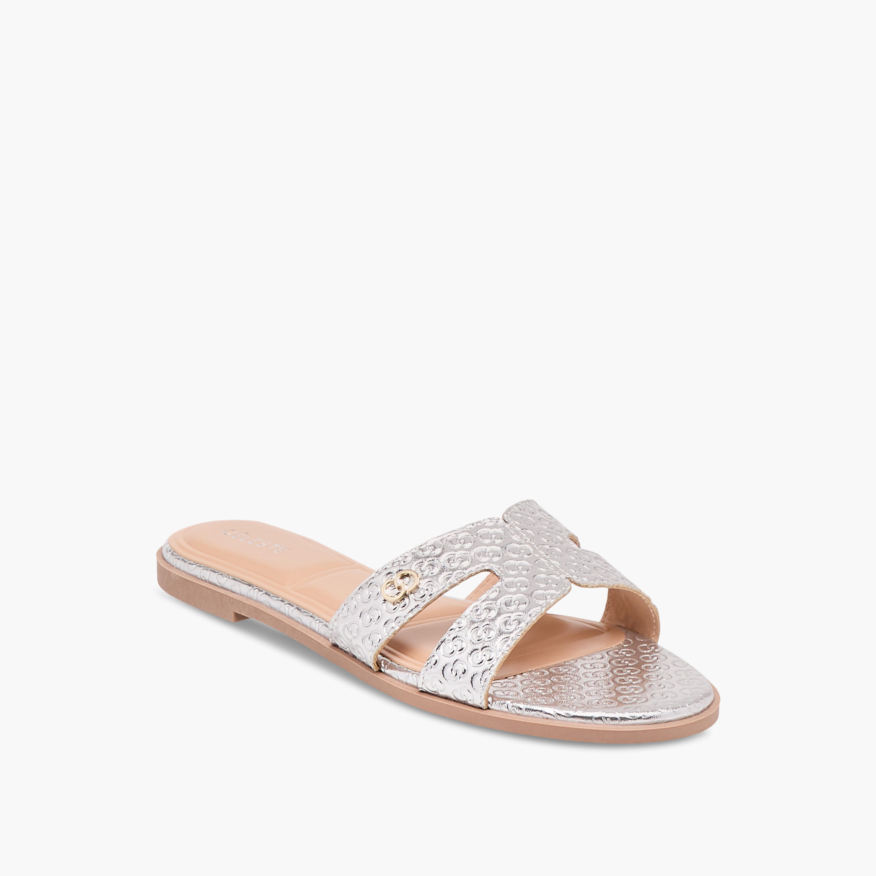 صندل مسطح سهل الارتداء بنقوش مونوجرام للنساء من سيليست-women-shoes-flats-sandals-image-2