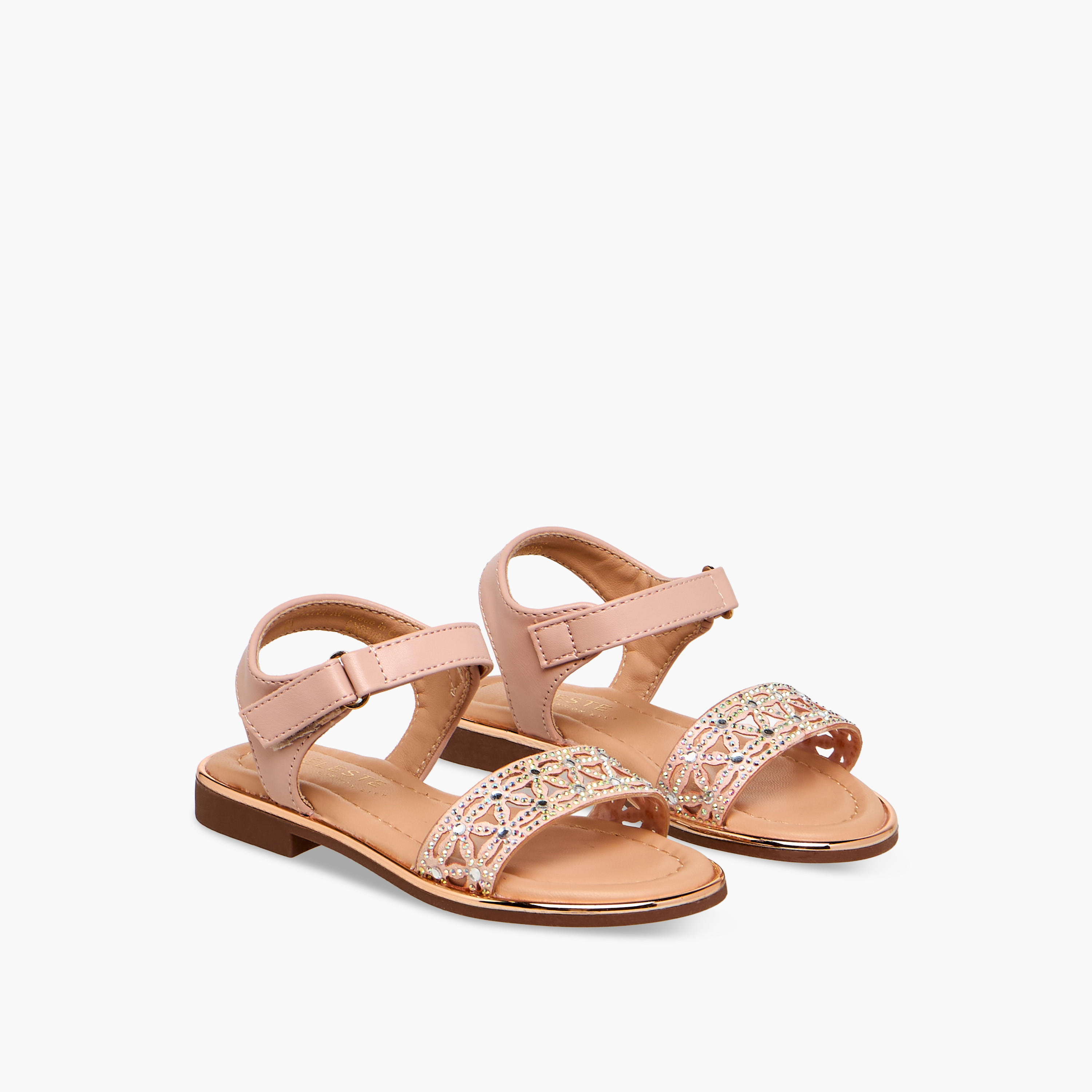 Celeste Girls Embellished Hook & Loop Flat Sandals-girls-shoes-sandals-image-1