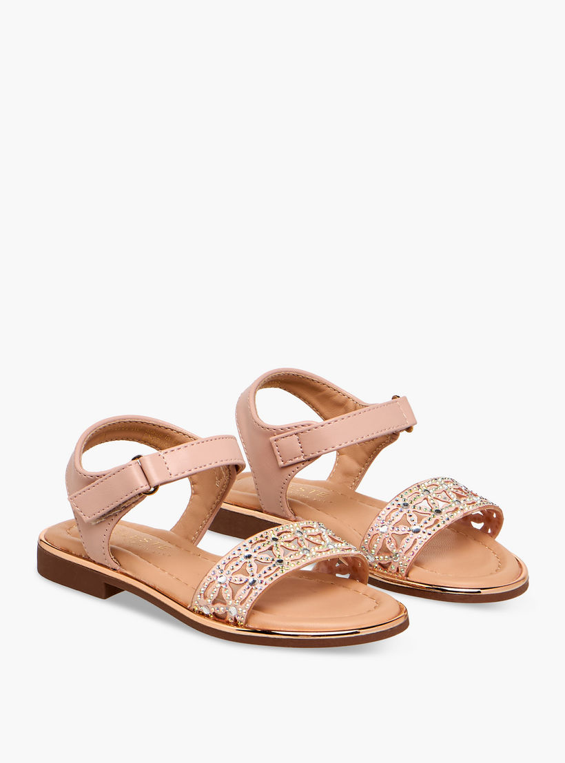 Celeste Girls Embellished Hook & Loop Flat Sandals-girls-shoes-sandals-image-1