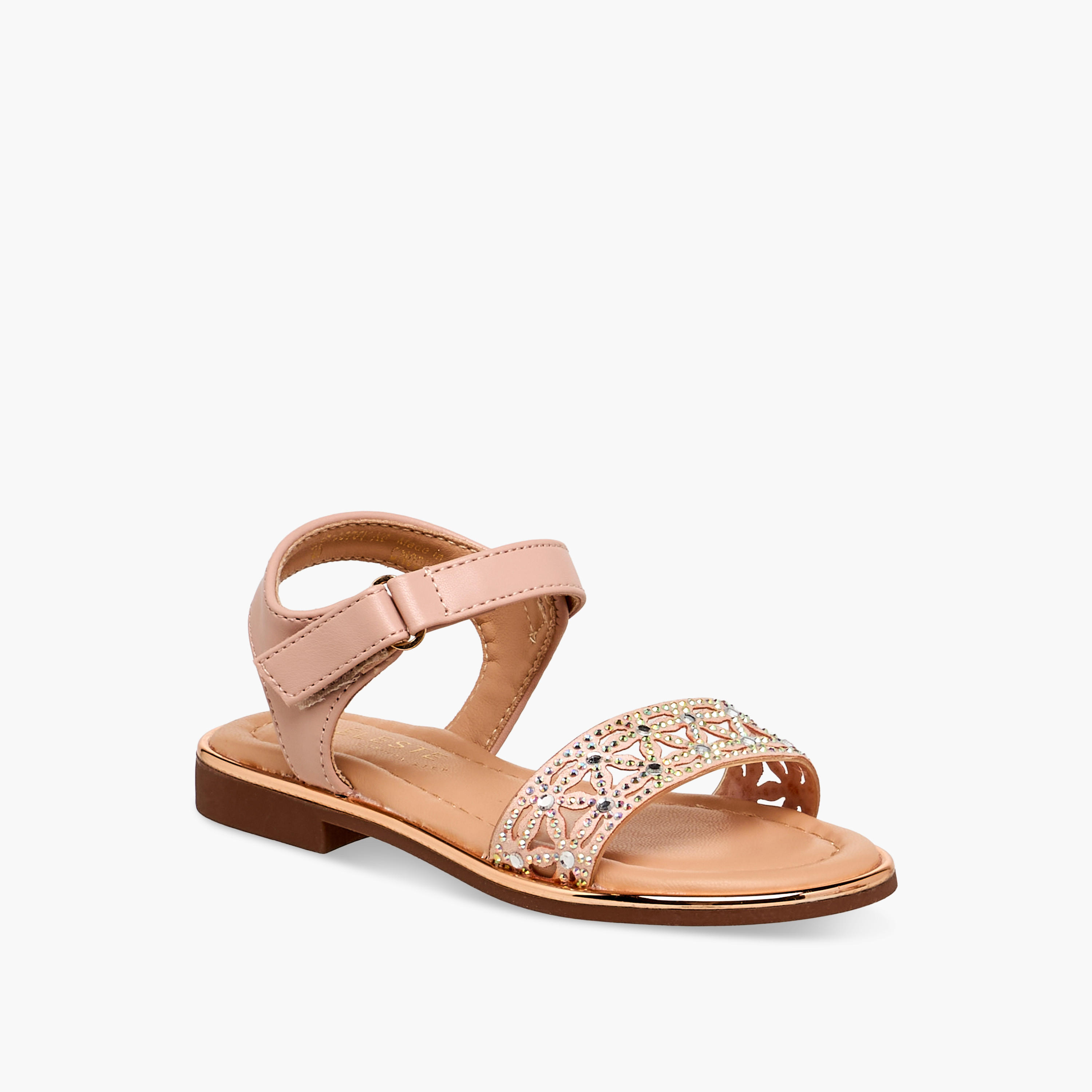 Celeste Girls Embellished Hook & Loop Flat Sandals-girls-shoes-sandals-image-2