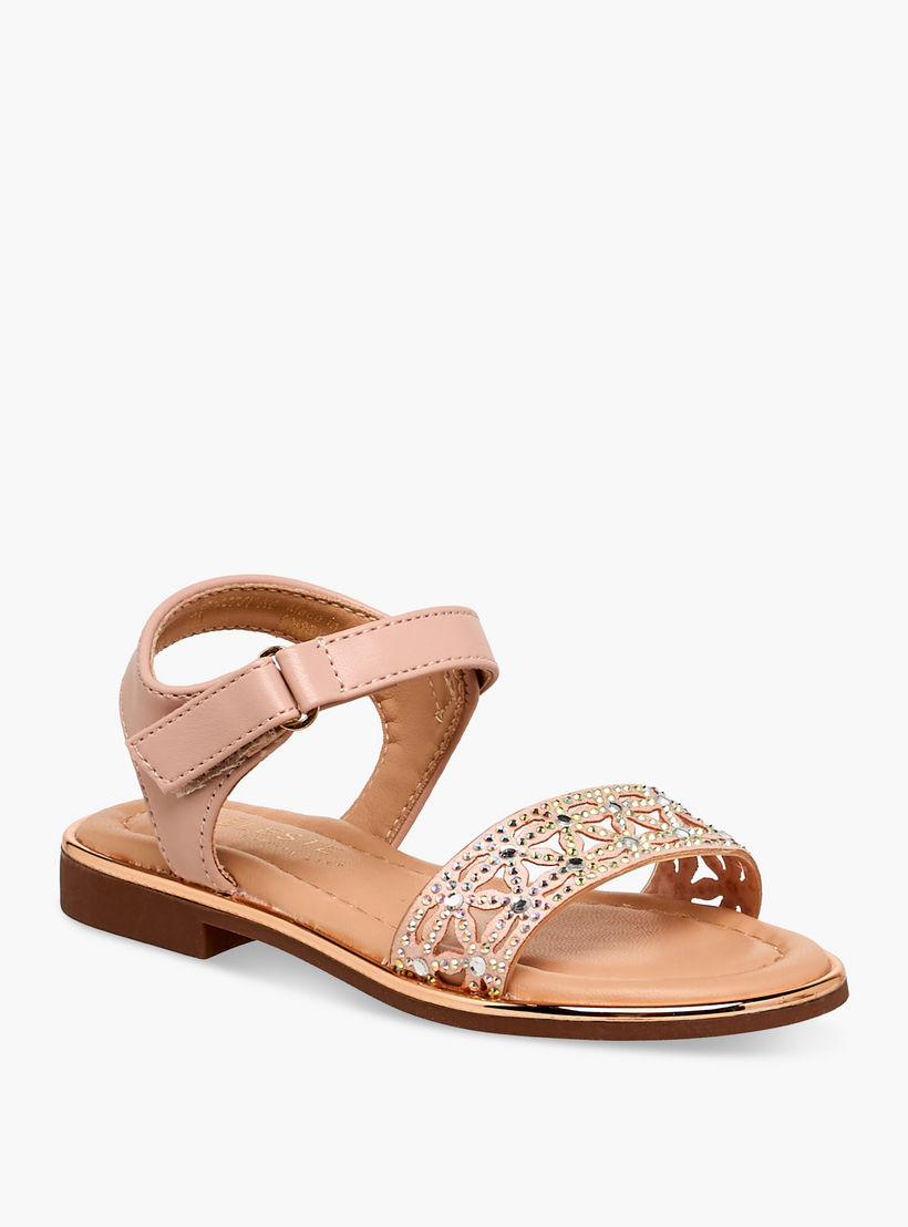 Celeste Girls Embellished Hook & Loop Flat Sandals-girls-shoes-sandals-image-2