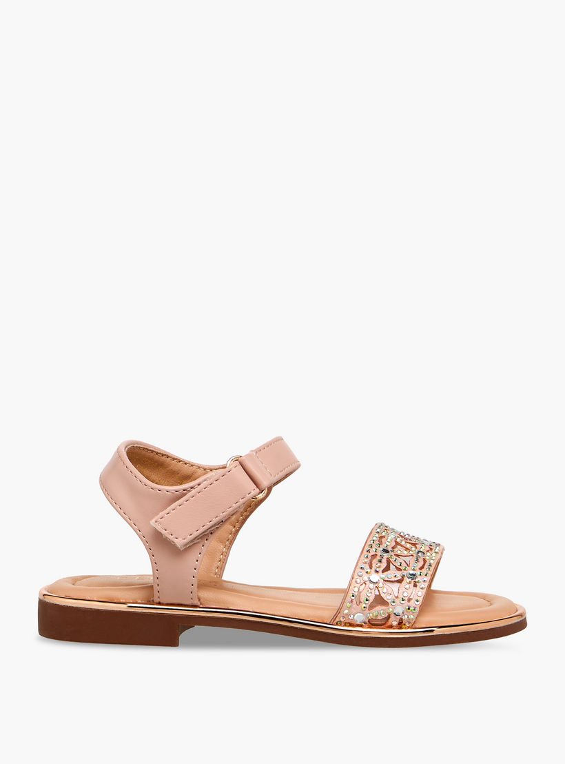 Celeste Girls Embellished Hook & Loop Flat Sandals-girls-shoes-sandals-image-3