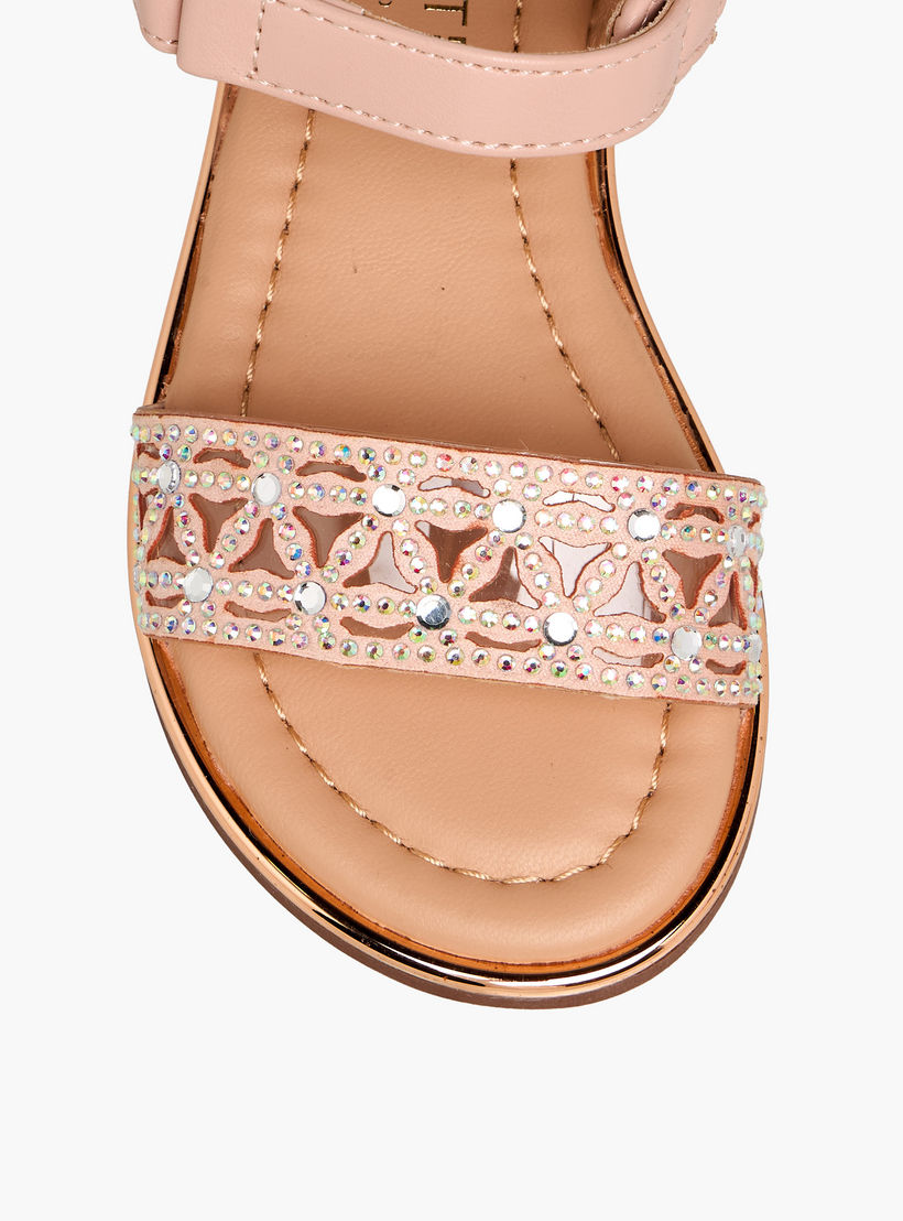 Celeste Girls Embellished Hook & Loop Flat Sandals-girls-shoes-sandals-image-4