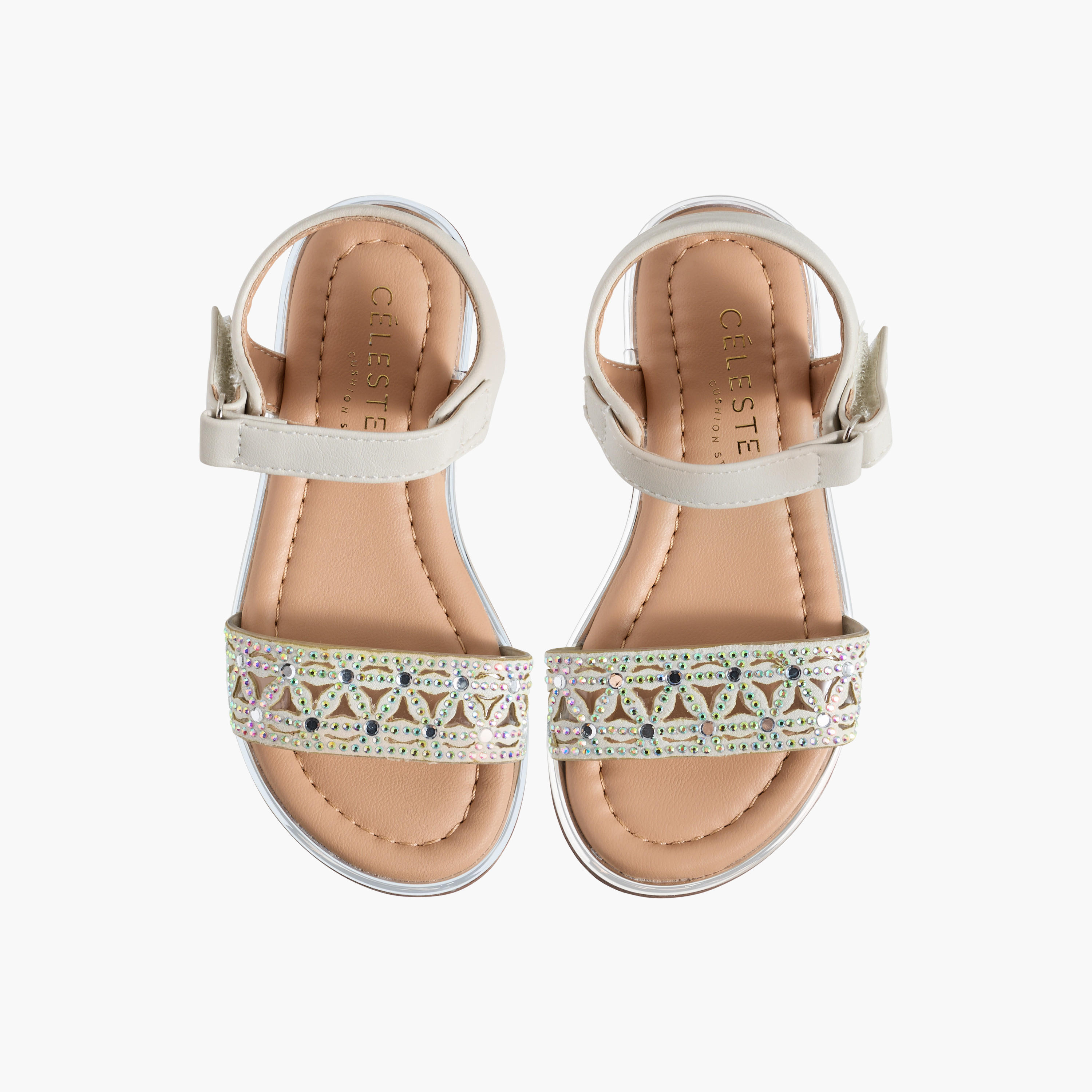 Celeste Girls Embellished Hook & Loop Flat Sandals-girls-shoes-sandals-image-1