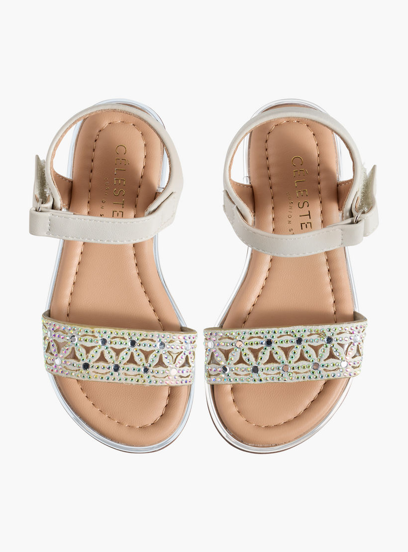 Celeste Girls Embellished Hook & Loop Flat Sandals-girls-shoes-sandals-image-1