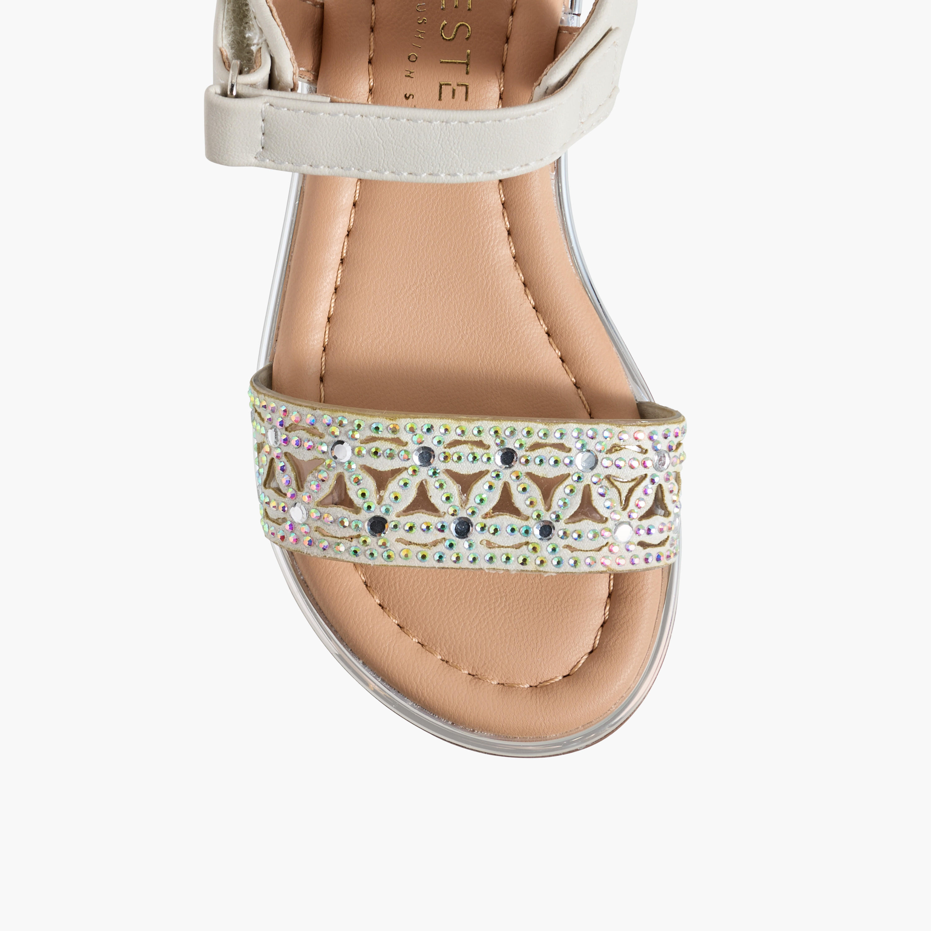 Celeste Girls Embellished Hook & Loop Flat Sandals-girls-shoes-sandals-image-3