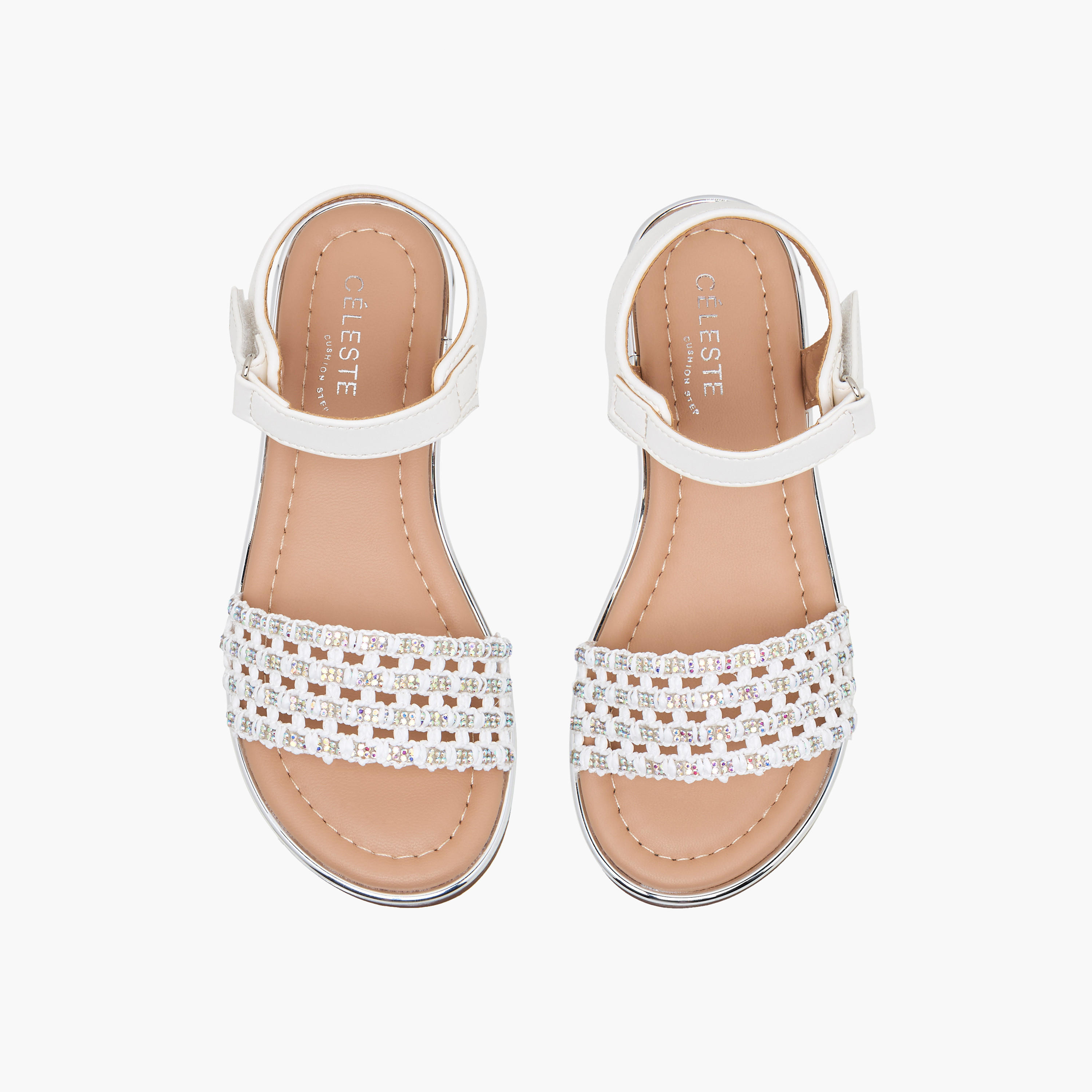 Celeste Girls Embellished Hook & Loop Flat Sandals-girls-shoes-sandals-image-1