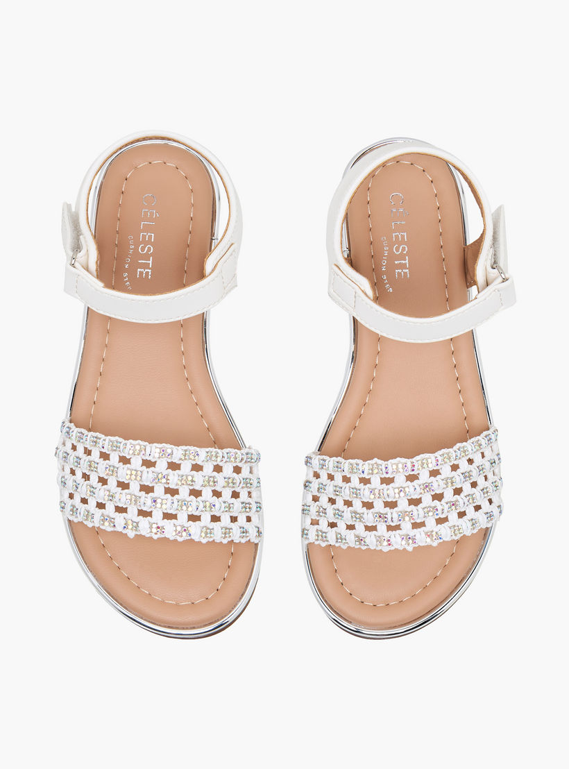 Celeste Girls Embellished Hook & Loop Flat Sandals-girls-shoes-sandals-image-1