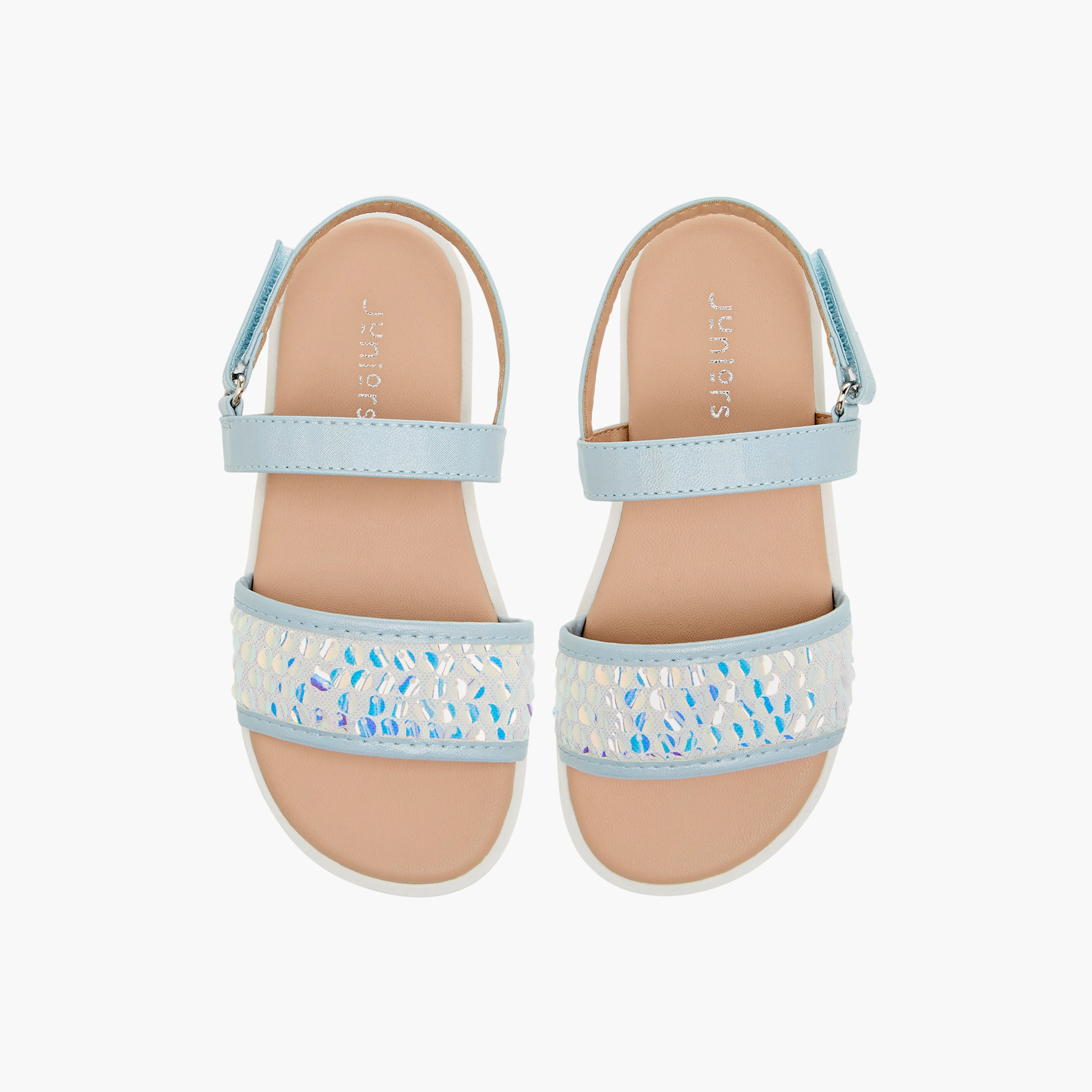 Juniors Sequin Embellished Strappy Sandals with Hook and Loop Closure-girls-shoes-sandals-image-1
